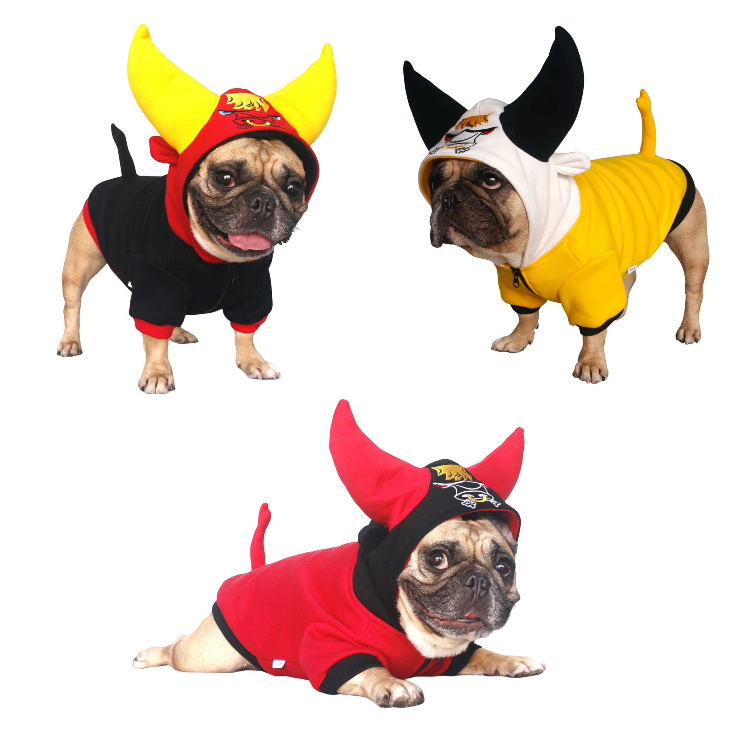 Ichoue Buffalo Horn Winter Coats Clothes Hoodies Costumes For French Bulldogs, Pugs, English Bulldogs, Keep Your Dogs Warm And Stylish. Add Fun To Your Pet? Wardrobe - Black Yellow, Xxlarge