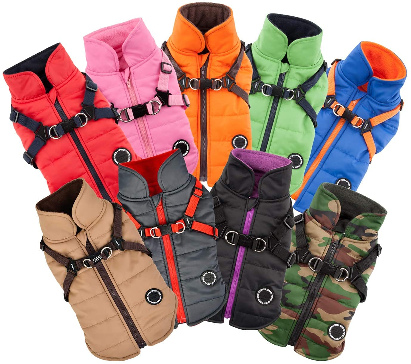 Puppia Mountaineer Winter Dog Coat With Integrated Harness No Pull Cold Weather Waterproof Warm Fleece Back Zipper For Small & Medium Dog, Green, Xx-Large