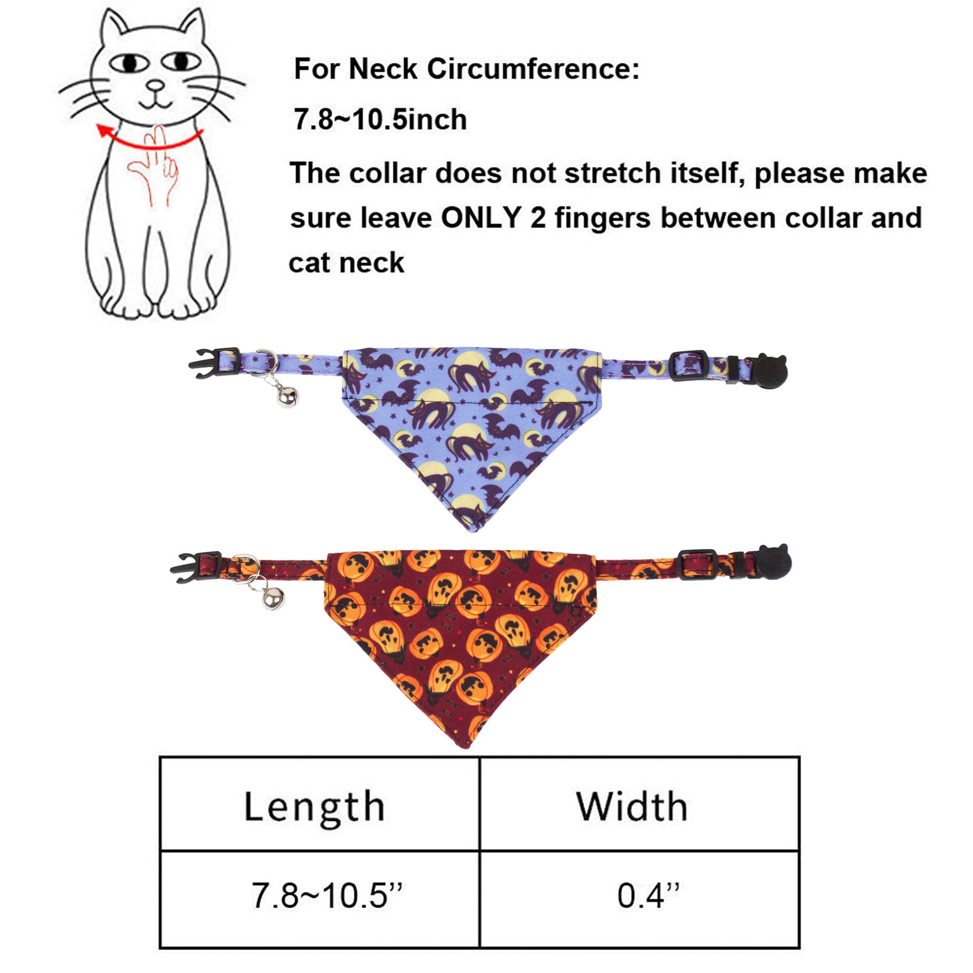 Adoggygo Halloween Cat Collars Breakaway With Removable Bandana, 2 Pack Adjustable Cat Collar Pumpkin Pattern Cat Bandana Collar For Kittens Cat (Halloween-1)