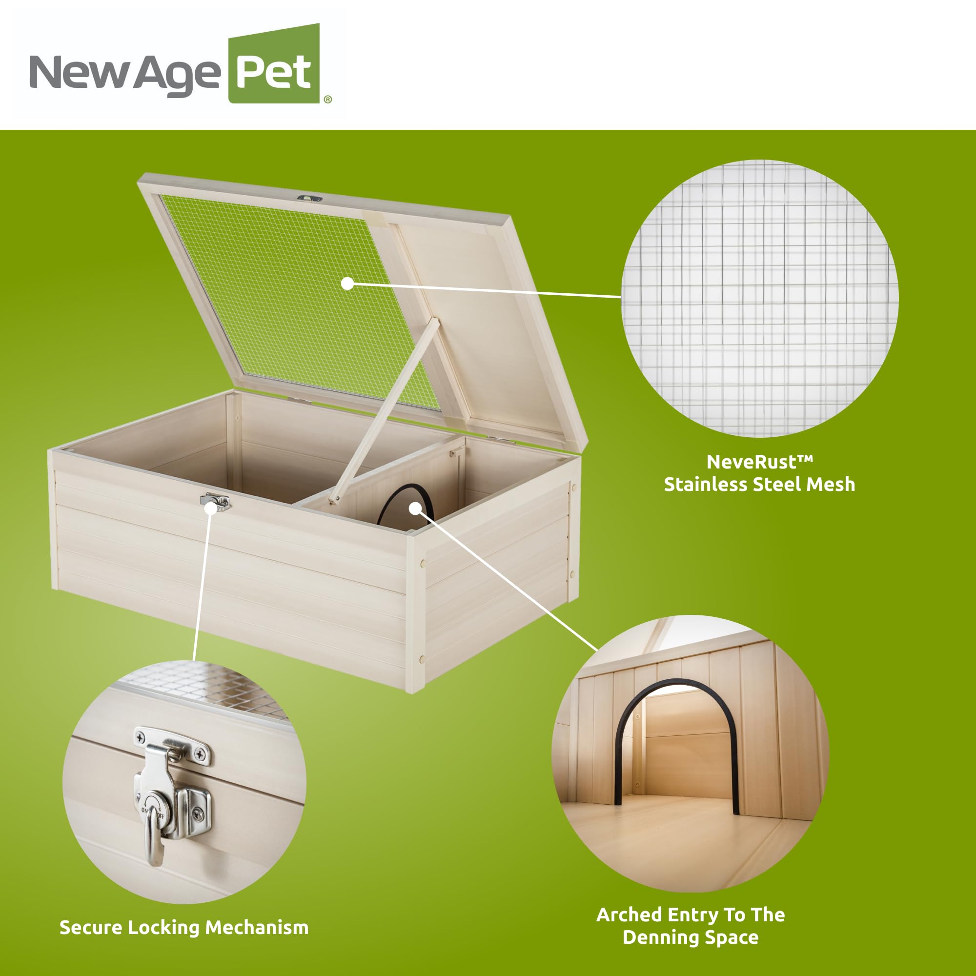 New Age Pet Ecoflex Sonoran Tortoise House - Durable, Non-Toxic Wood Plastic Composite Habitat With Neverust Stainless Steel Mes