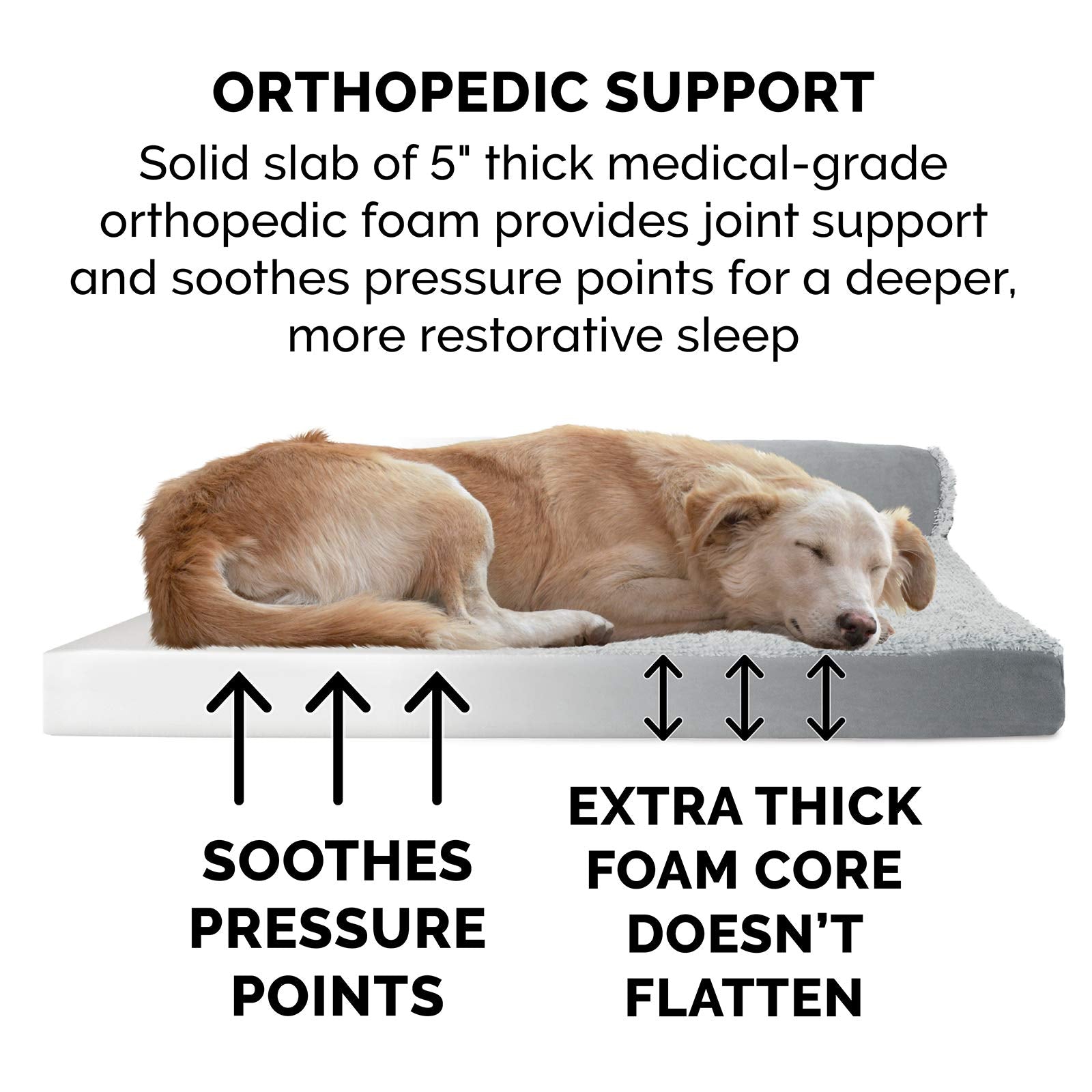 Furhaven Orthopedic Dog Bed For Large Dogs W/ Removable Bolsters & Washable Cover, For Dogs Up To 125 Lbs - Two-Tone Plush Faux