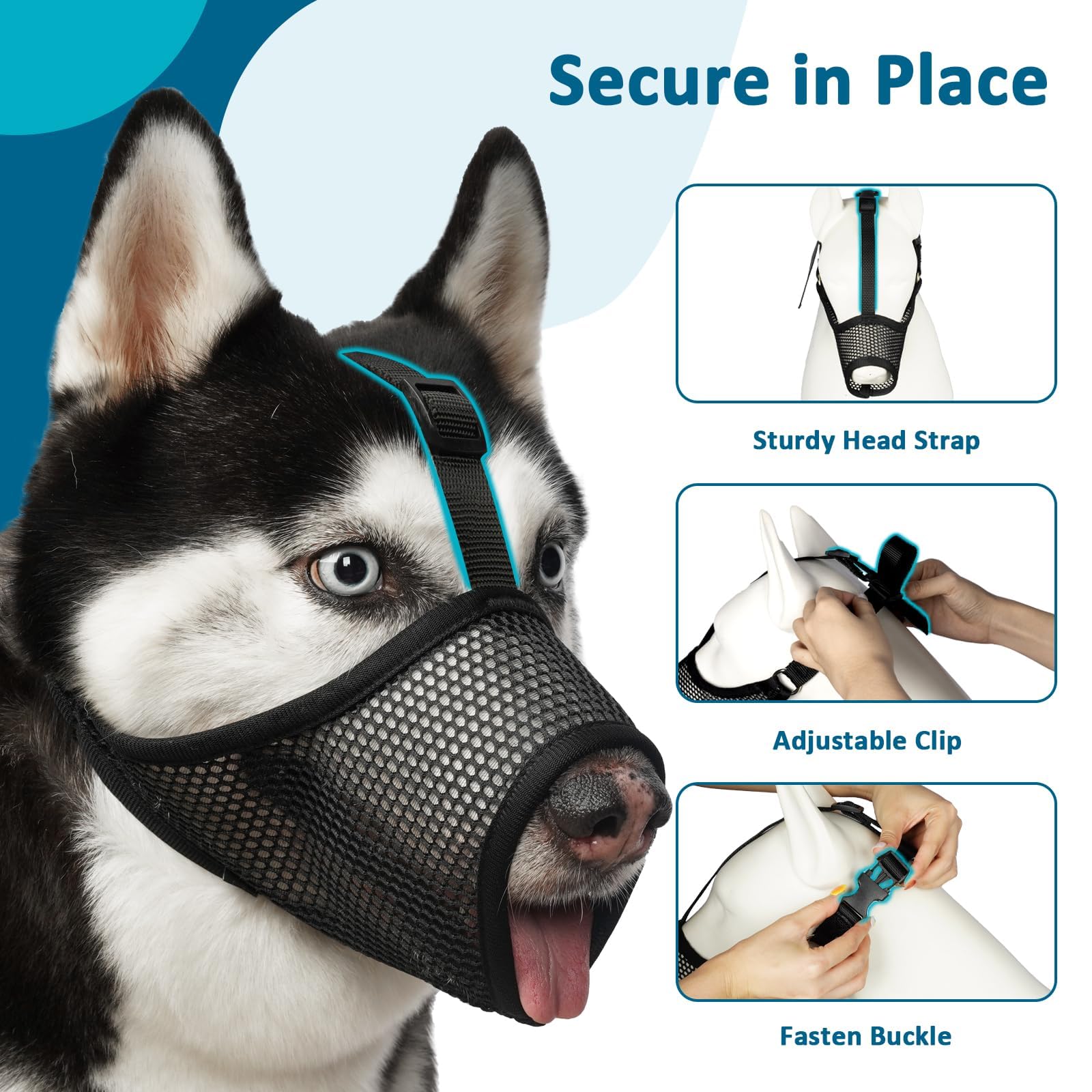 Luckypaw Dog Muzzle, Mesh Muzzle For Large Medium Small Dogs, Soft Mouth Cover To Prevent Biting Chewing With Adjustable Head St