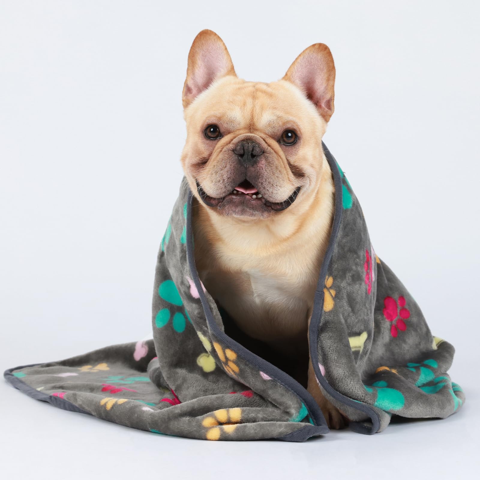 Luciphia 1 Pack 3 Blankets Fluffy Premium Fleece Pet Blanket Flannel Paw Bone Printed Throw For Dog Cat(Large 41X31'', Grey)