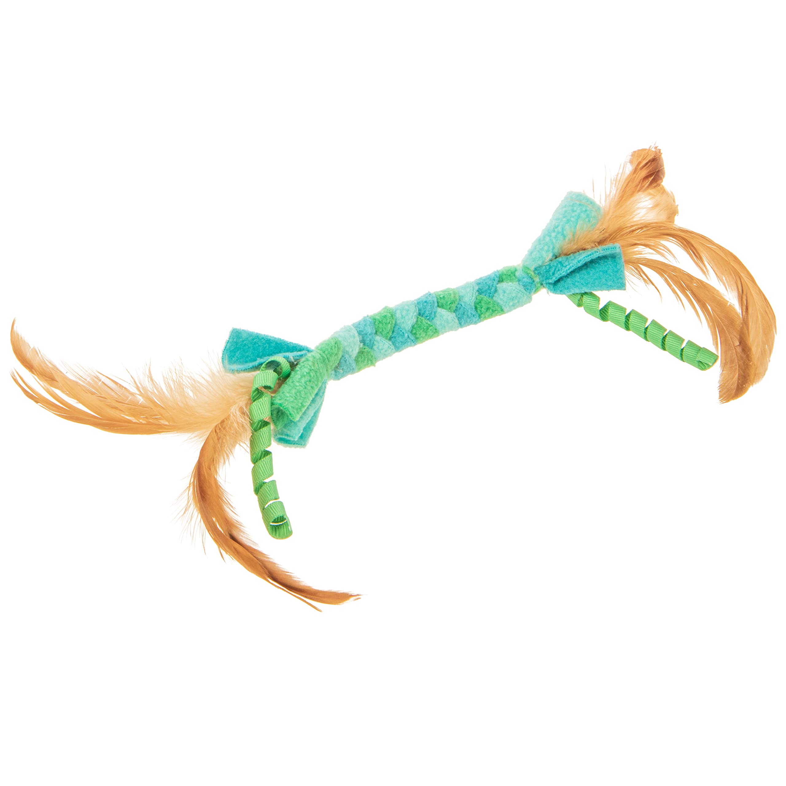 Petlinks Fleecy Fun Braided Fleece & Feather Cat Toy - Blue/Green, One Size