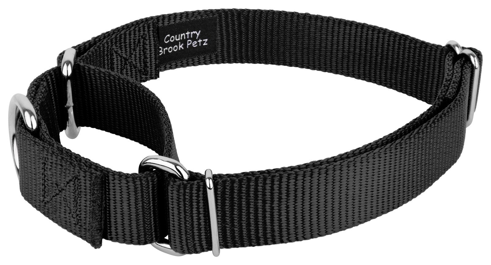 Country Brook Petz Martingale Dog Collar - Heavy-Duty Training Collar With No Buckle - Service Dog Collar For All Pups - Vibrant, Colorful Collection (Black, 1 Inch, Large)