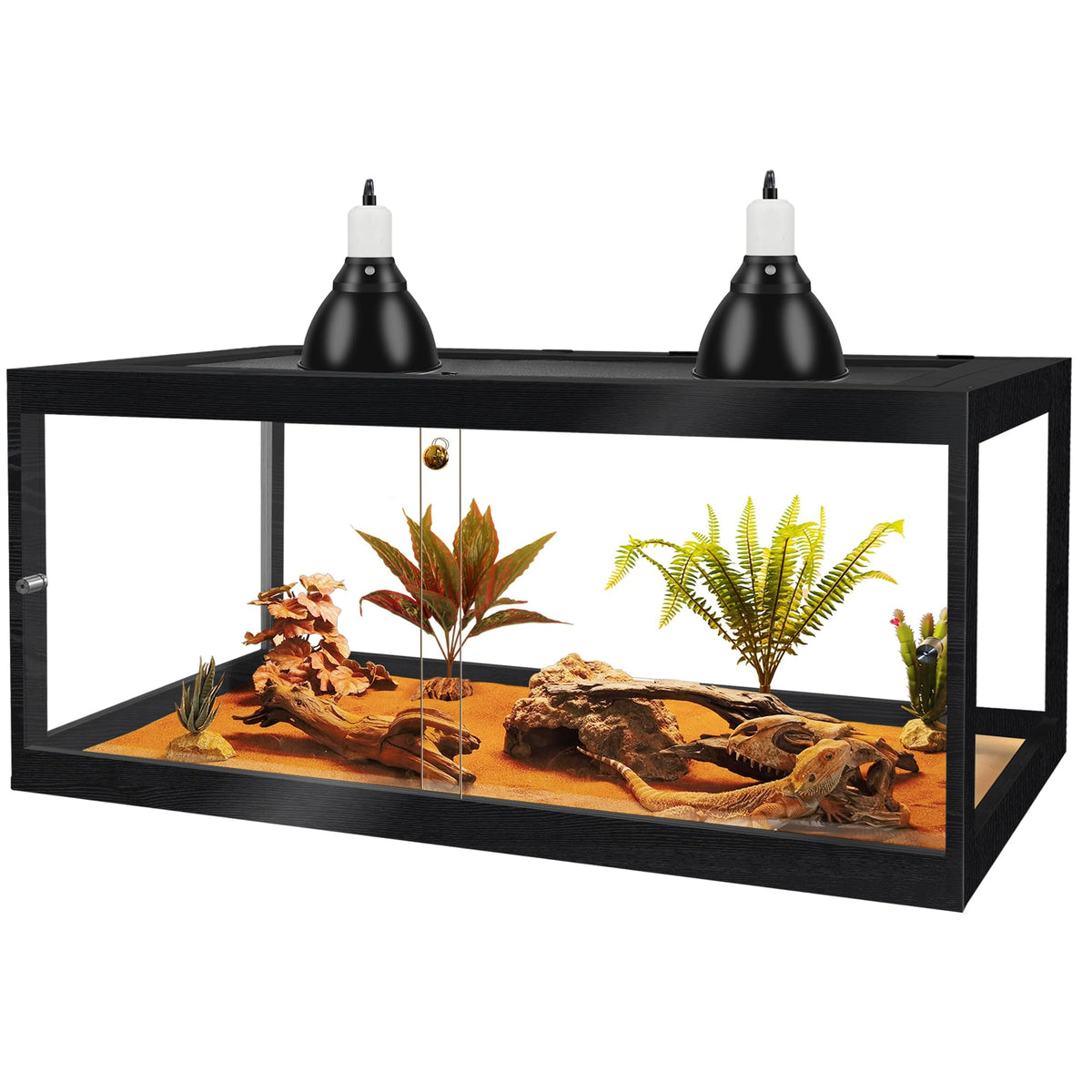Reptile Terrarium Tank 78 Gallon, Lizard Tank Bearded Dragon Tank With Metal Mesh Roof Door, Snake Tank With Lock Design, Black,