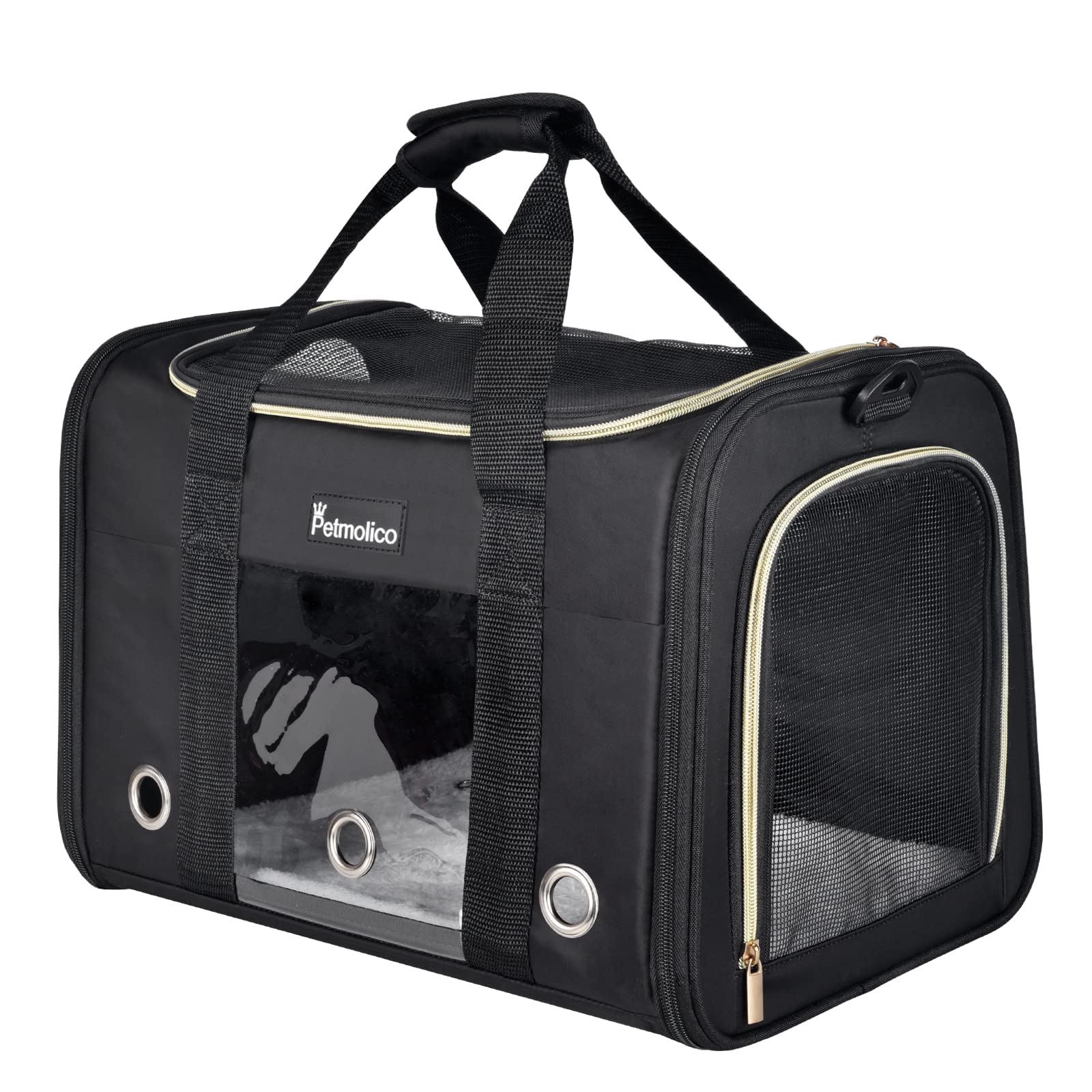Petmolico Cat Carrier Soft-Sided Pet Bag For Small Medium Cats Puppies 16Lbs - Airline Approved Pet Travel Carrier 3 Open Doors 