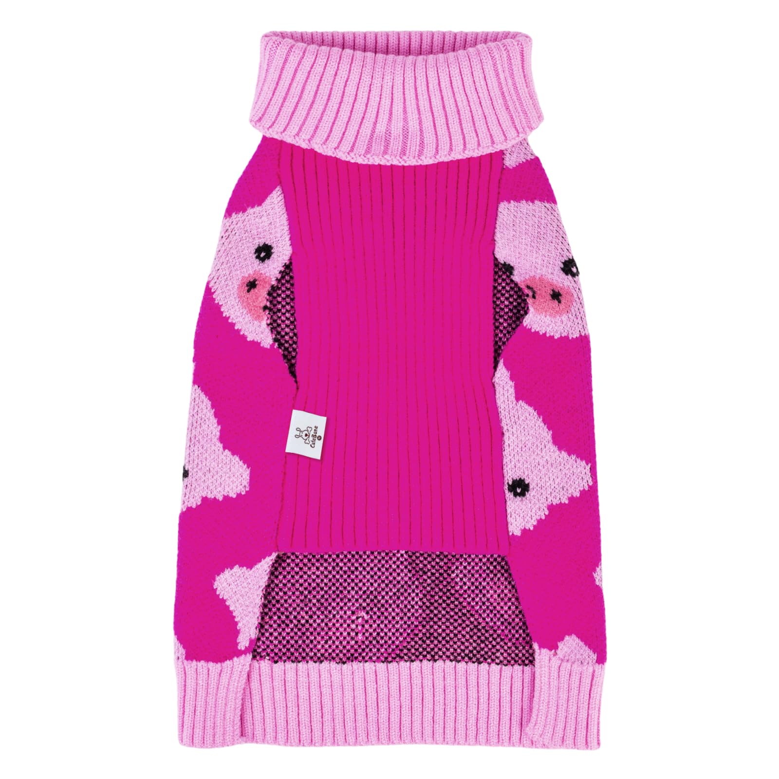 Cutebone Dog Sweater For Small Medium Dogs Pink Pig Knit Puppy Sweater Turtleneck Pet Winter Clothes Cat Apparel With Harness Ho