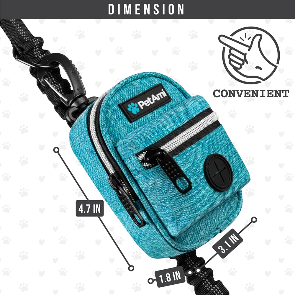 Petami Dog Poop Bag Holder | Dog Waste Bag Dispenser With Clip For Leash And Belt | Portable Fabric Doggy Waste Bag Holder For Walking Hiking Running Travel - With One Roll Of Dog Bag (Teal Blue)