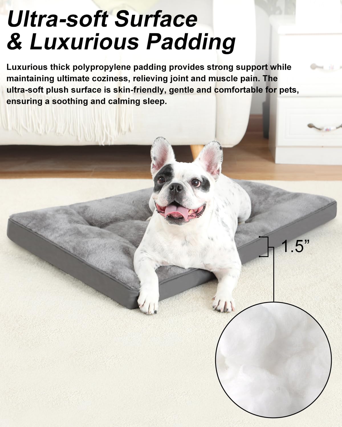 Dog Bed For Crate Washable Plush Medium Size Dog Kennel Pad With Anti-Slip Bottom, 29X18 Inch, Grey