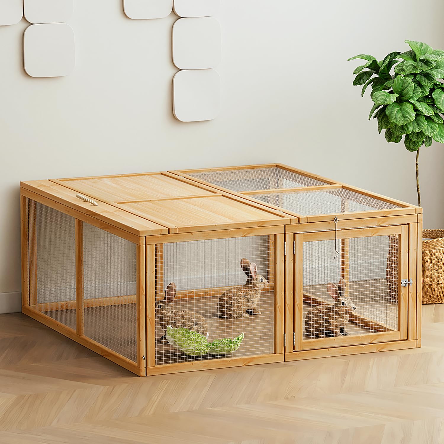Magshion Folding Chicken Coop Rabbit Hutch, Portable Chicken House with Handle Wooden Small Animal Poultry Pet Cage House for Ou