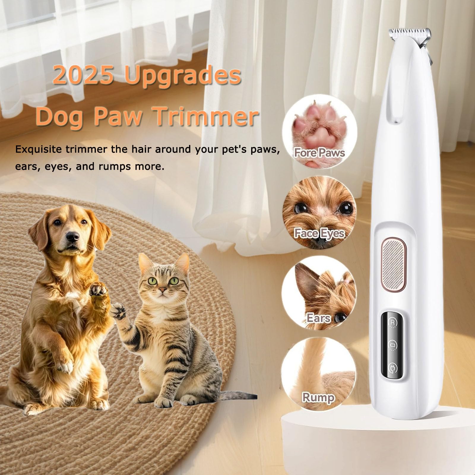 2Set 2025 Upgraded Dog Paw Trimmer With Led Light,Electric Dog Trimmer For Paws,Low Noise Waterproof Rechargeable Paw Hair Trimm