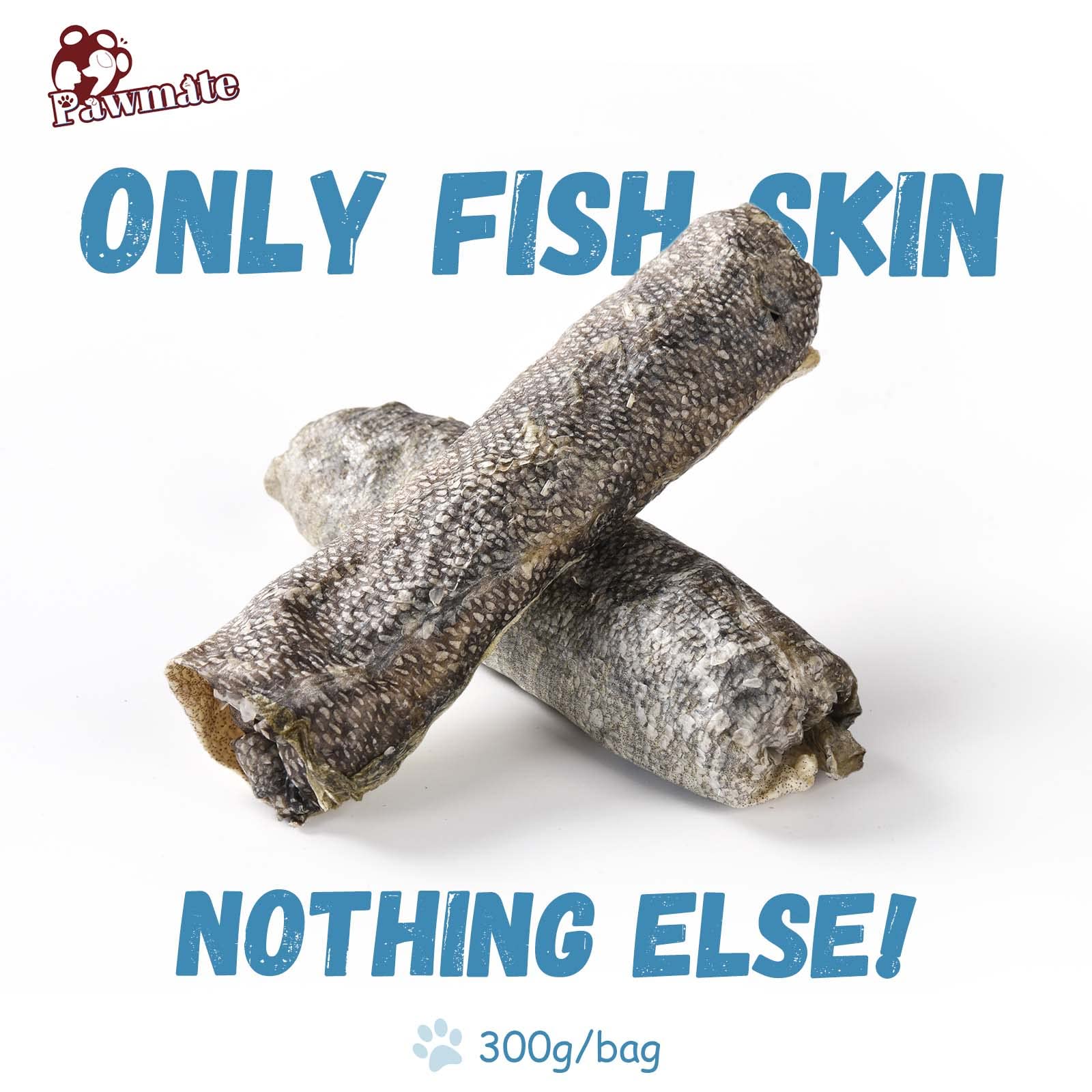 Pawmate Cod Skins Dog Treats, All-Natural Chew Fish Skin Rolls, Rawhide-Free Natural One-Ingredient Healthy Dog Treat, Rich in O