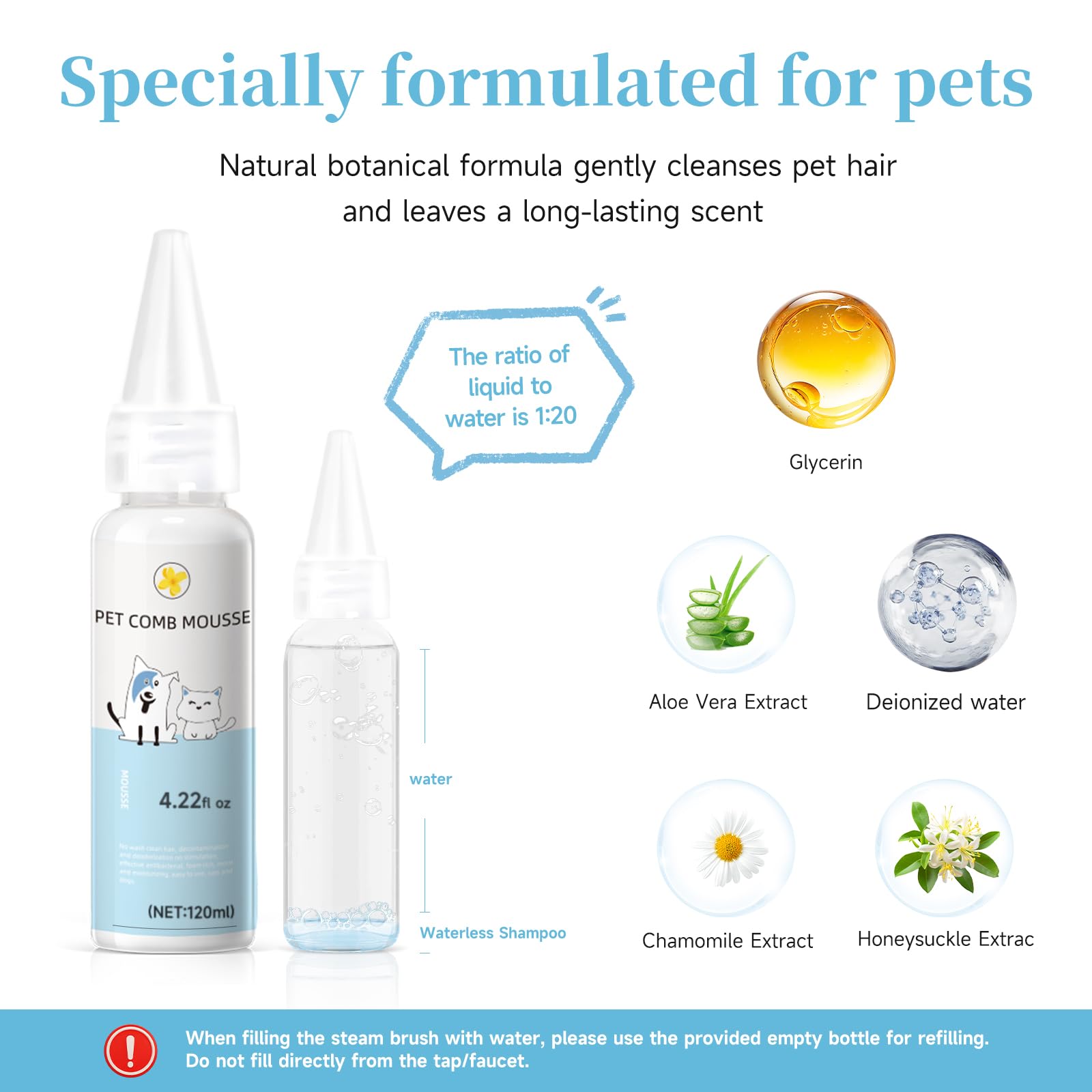 Pet Steam Brush For Dogs & Cats With Paw Cleaner & Shampoo - 3-In-1 Grooming Spray Comb, Mist Massage & Defur Function, Water Sp