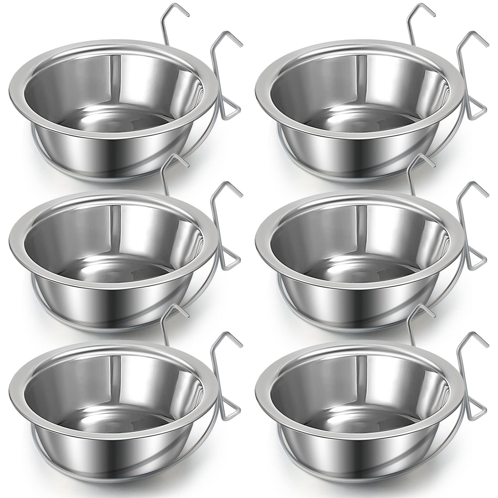 6 Pieces Hanging Pet Bowl Dog Crate Bowl with Holder Stainless Steel Dog Cup Food Water Kennel Non Spill Bunny Feeder Hanging Co