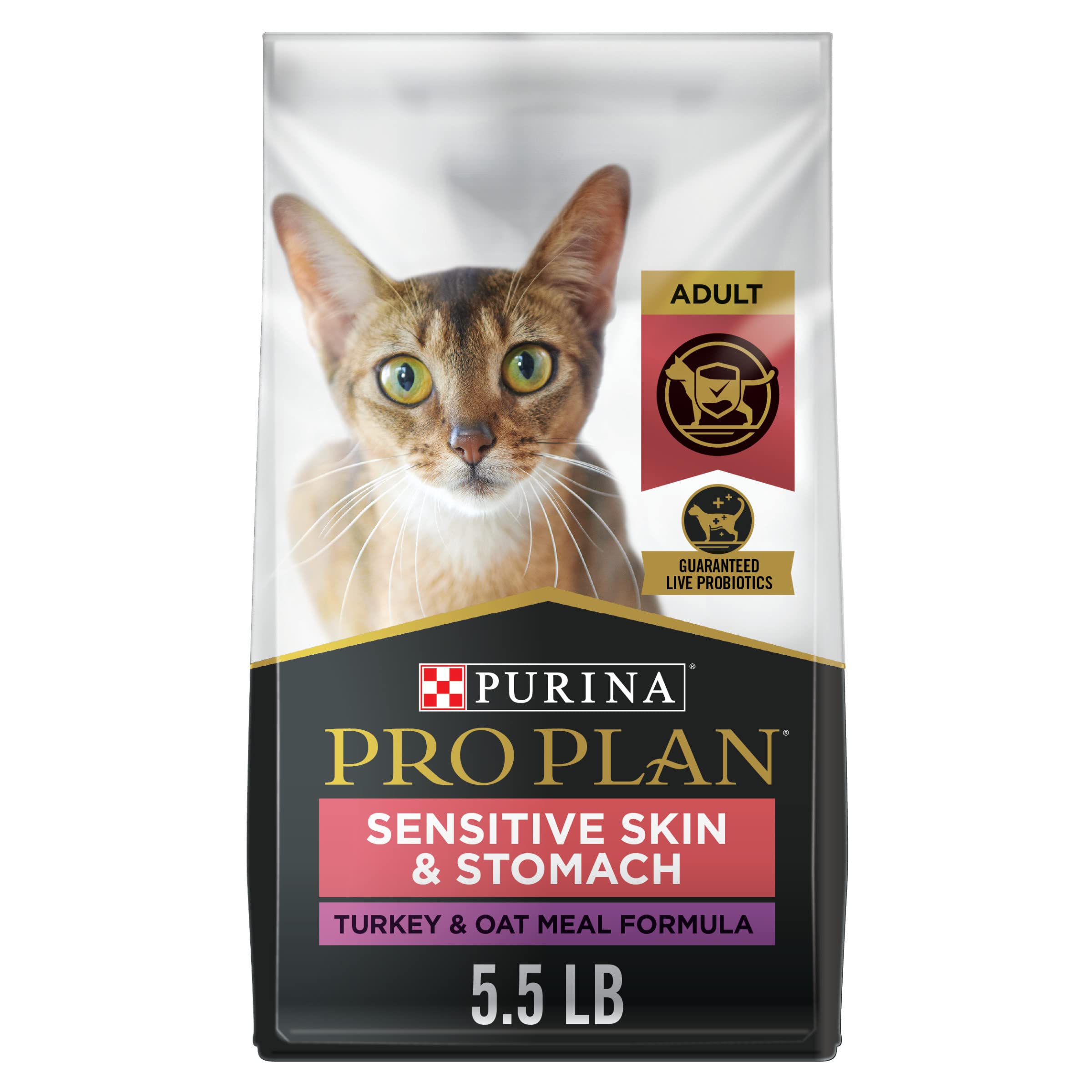 Purina Pro Plan With Probiotics, Sensitive Skin & Stomach, Natural Dry Cat Food, Turkey & Oat Meal Formula - 5.5 lb. Bag