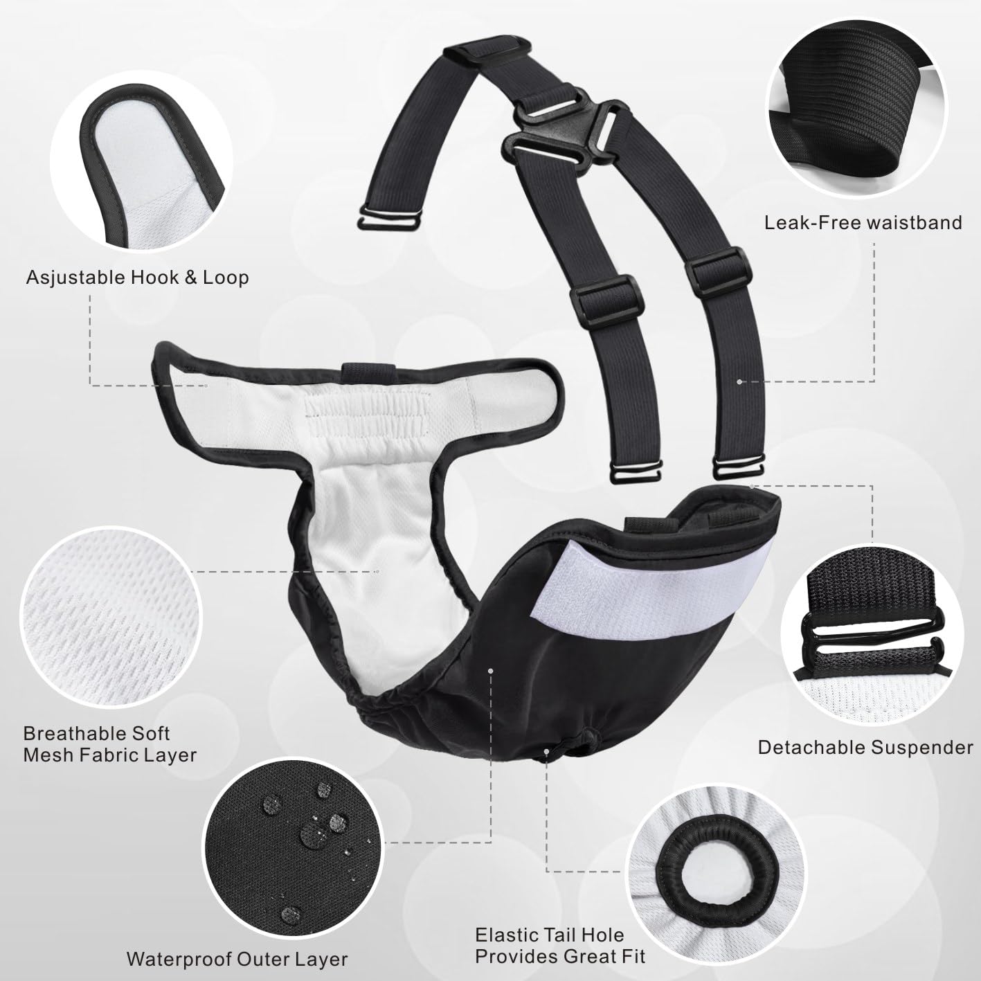 Idepet Female Dog Diapers With Suspender Detachable, 3 Pack Washable Reusable Girl Doggie Diapers For Small Medium Female Dog In