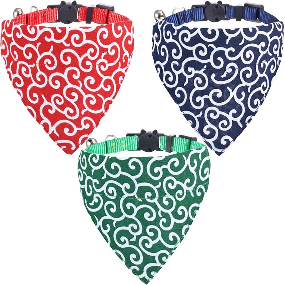 Cat Collars Breakaway With Bandana Bell Japanese Pet Kitten Adjustable For Small Dog Puppies Girl Boy