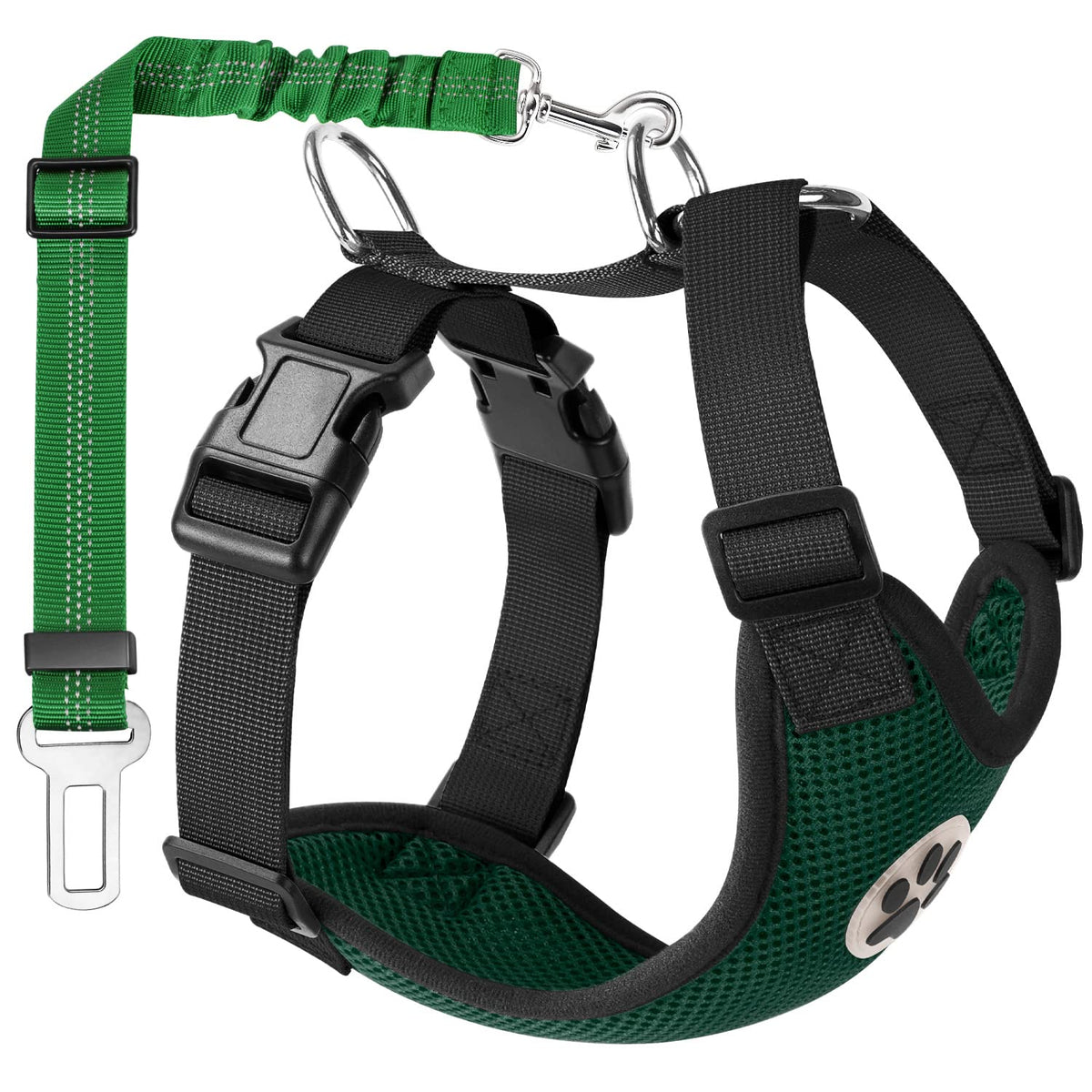 Lukovee Dog Safety Vest Harness Seatbelt, Dog Car Harness Seat Belt Adjustable Pet Harnesses Double Breathable Mesh Fabric Car Vehicle Connector Strap Dog (Small, Green)