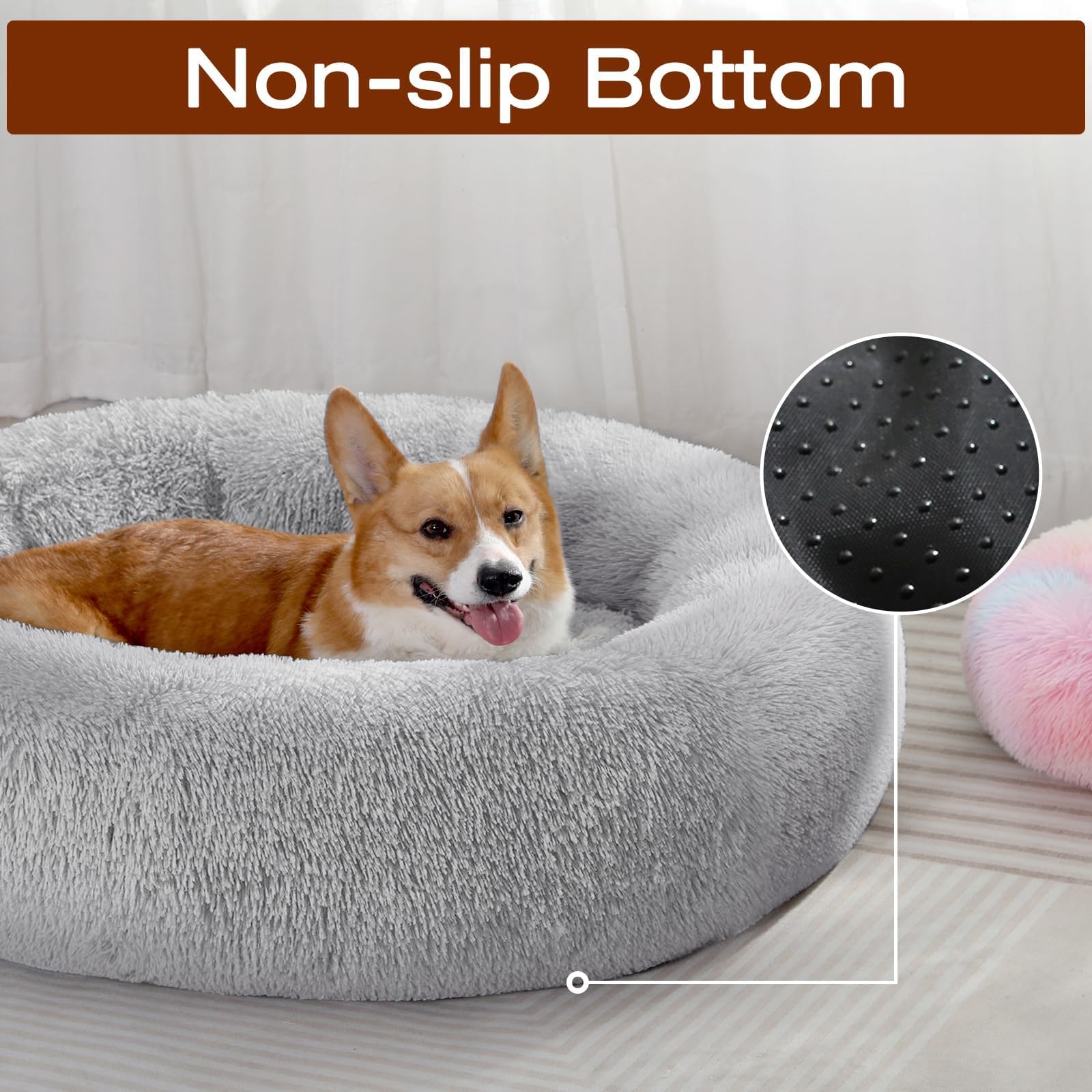 Jollyvogue Dog & Cat Bed, Calming Anti-Anxiety Pet Bed For Small Dogs, Fluffy Donut Cushion For Small And Medium Pets (24')