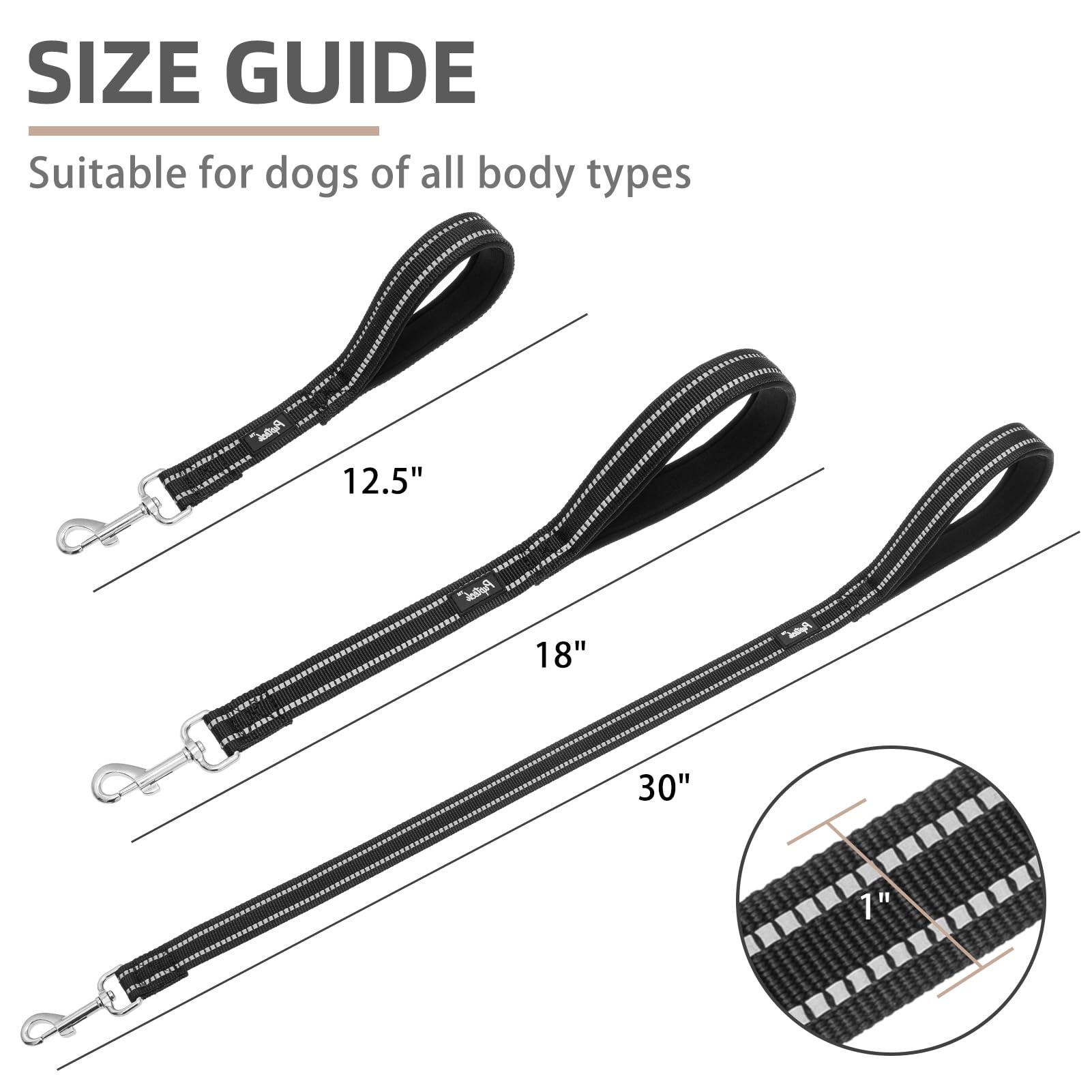 Pupteck Reflective Short Dog Leash - 3 Packs 2.5Ft/ 1.5Ft/ 1Ft Nylon Dog Leash With Strong Clip, And Soft Padded Handle, Durable Training Leash For Small Medium Large Dogs Cats Walking Outside