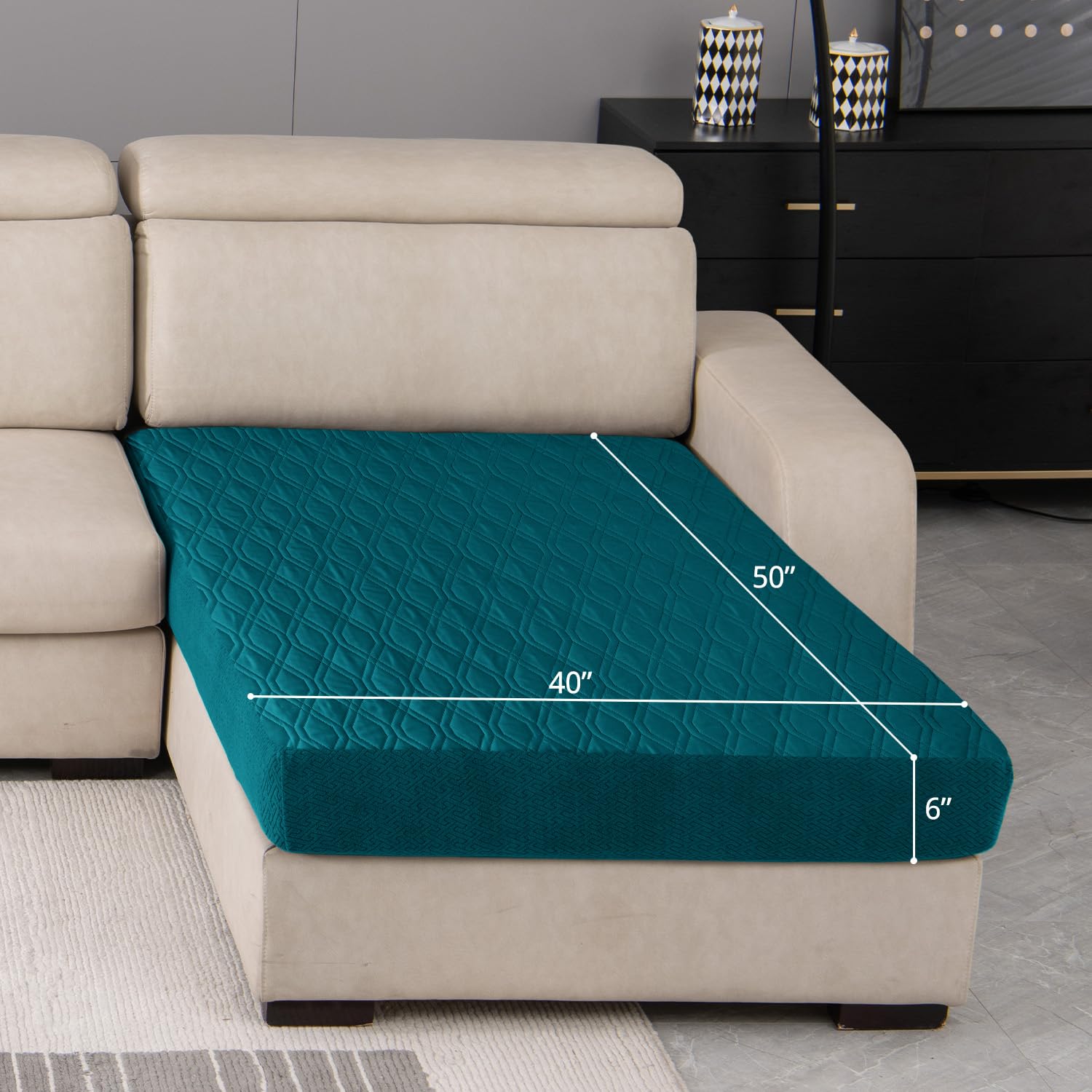 Boctopug Dog Bed Covers - Washable, Waterproof, Quilted, Absorbable, Peacockgreen, 40Lx50Wx6H Inches