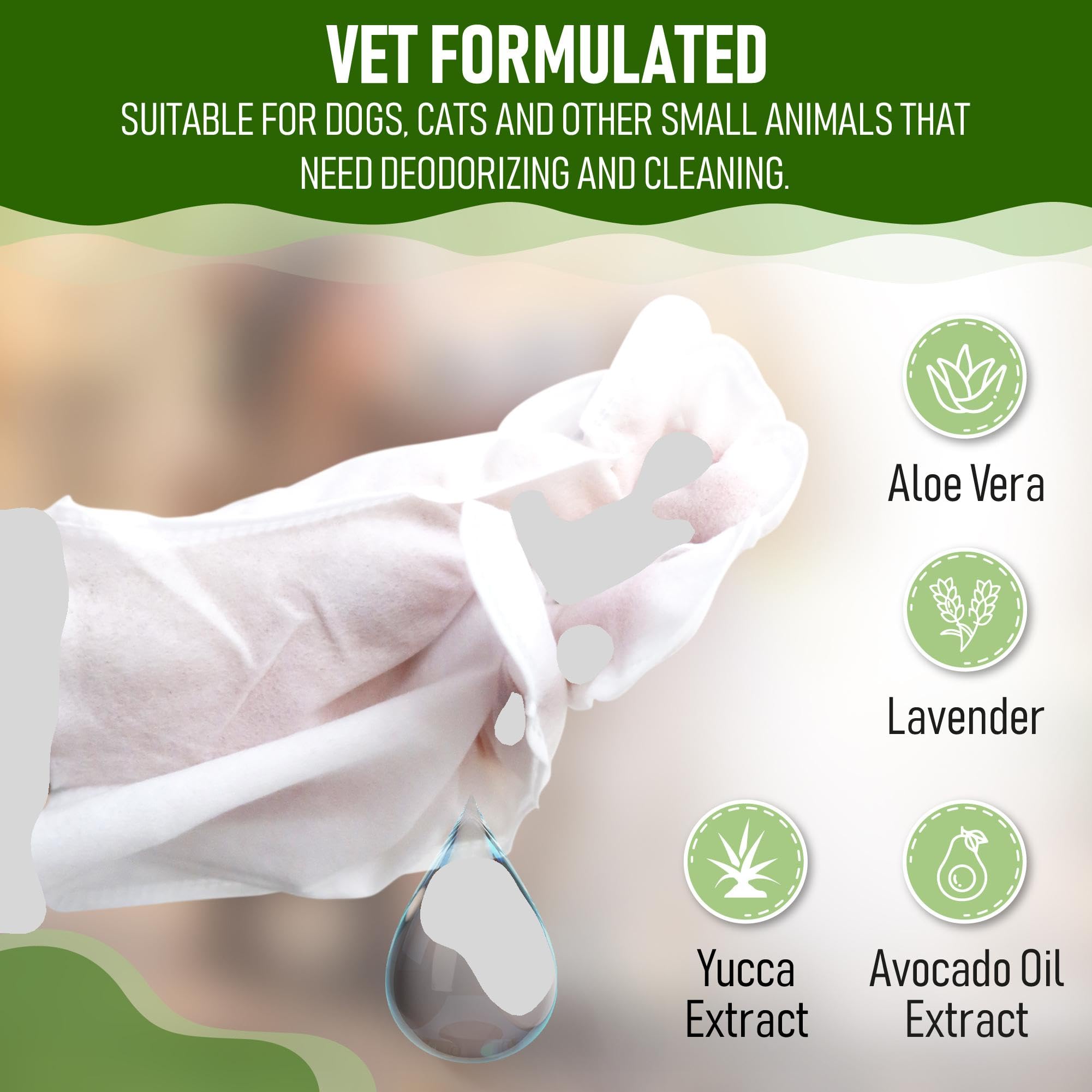 8 Dog Glove Wipes For Paws And Butt Ears Eyes Face Fur | No Rinse Lavender Scented Dog Grooming Glove | Large Size Natural Gentl