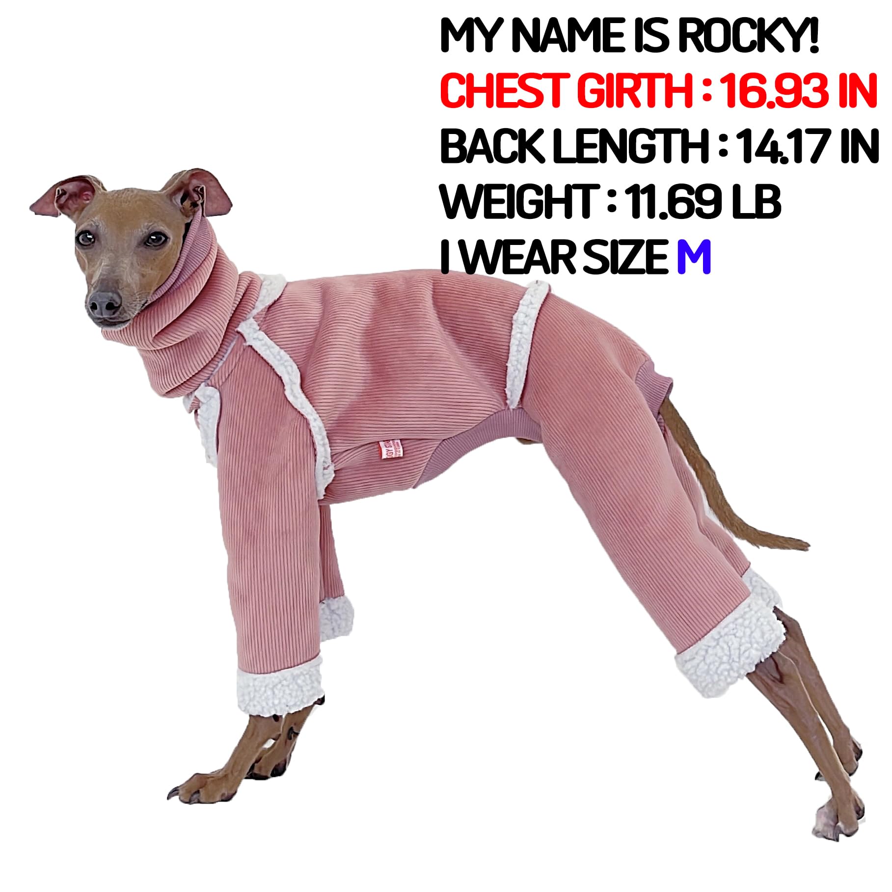 D Doggy Star Italian Greyhound Cold Weather Coat Warm Fleece Corduroy Sweater Turtleneck Onesie Clothes Whippet For Dog (L,Cordu