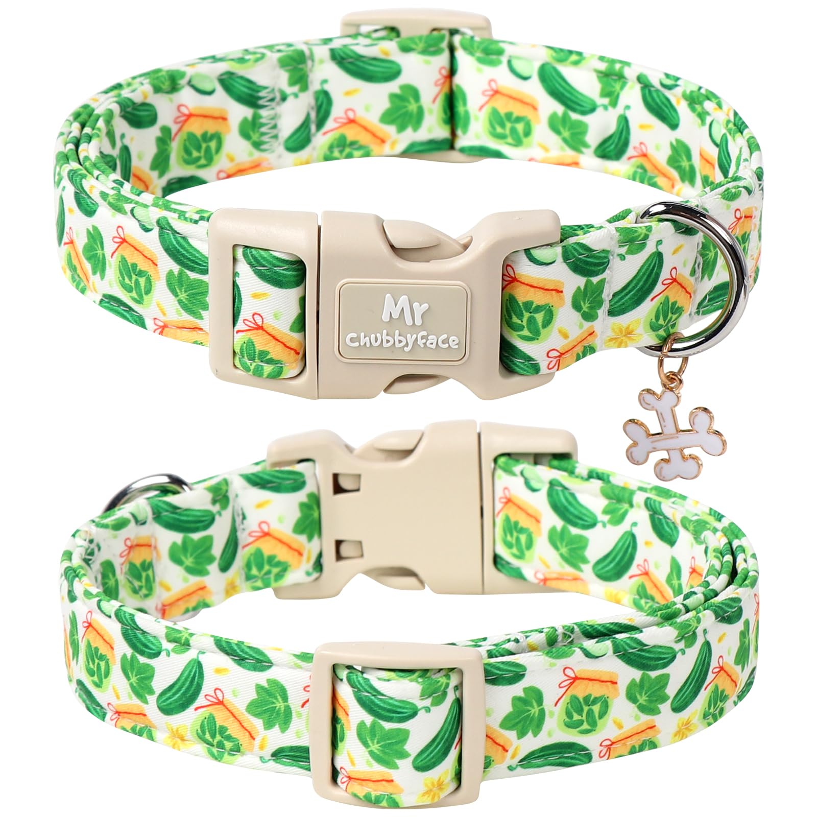 Mr.Chubbyface Pickle Cotton Dog Collar, Cute Summer Pickle Pattern Dog Collars, Soft Plastic Buckle Puppy Collar For Small Mediu
