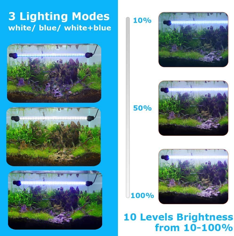 Aquariumbasics Led Aquarium Light For Fish Tank,Auto On/Off Submersible White And Blue Led Aquarium Plant Light With Timer And Dimming Function (11 Inch (Timer & Dimming Function)