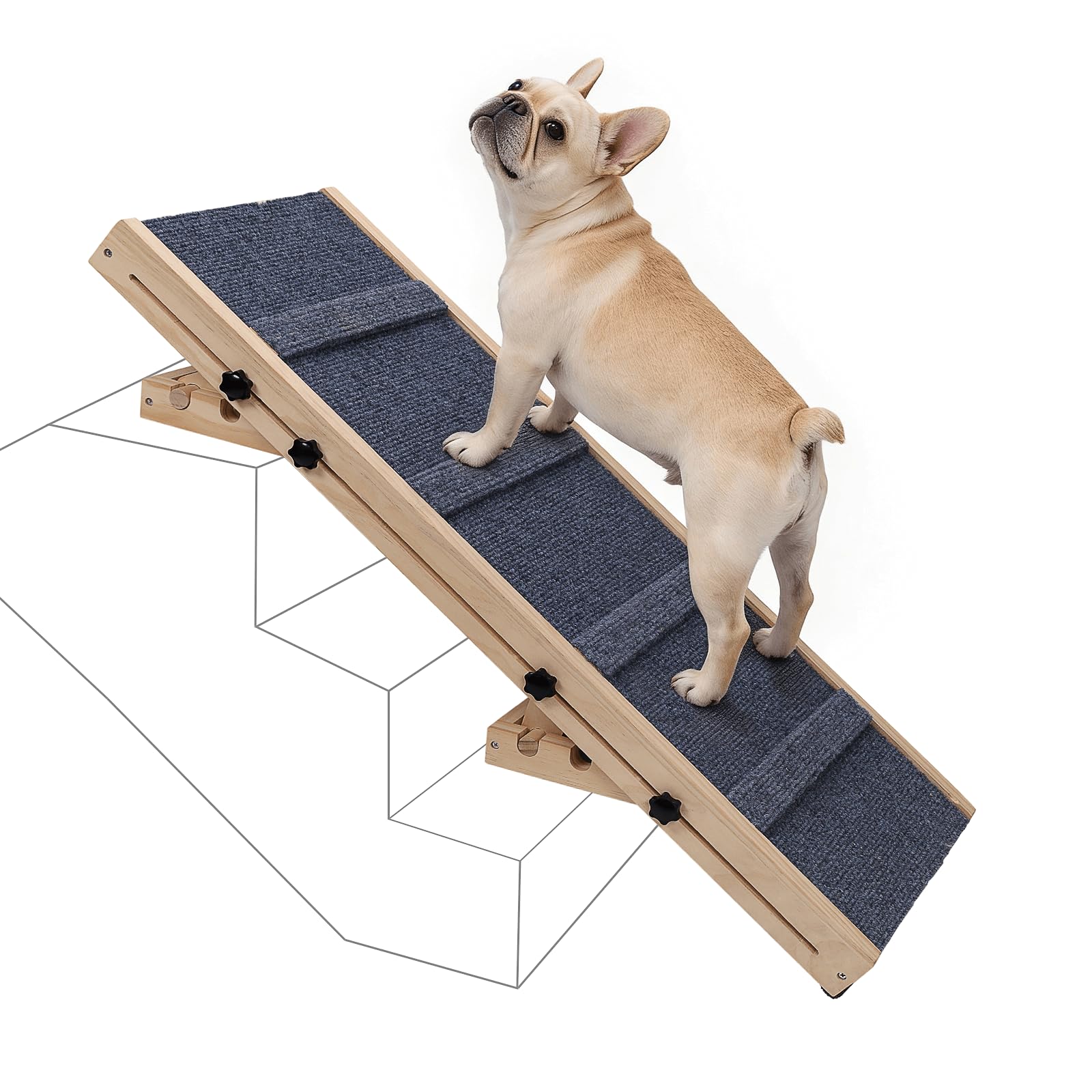 Dog Ramp for Stairs - 36  14 inch Wooden Adjustable Pet Ramp for Small & Medium Dogs, Nonslip Folding Dog Stair Ramp with Safety