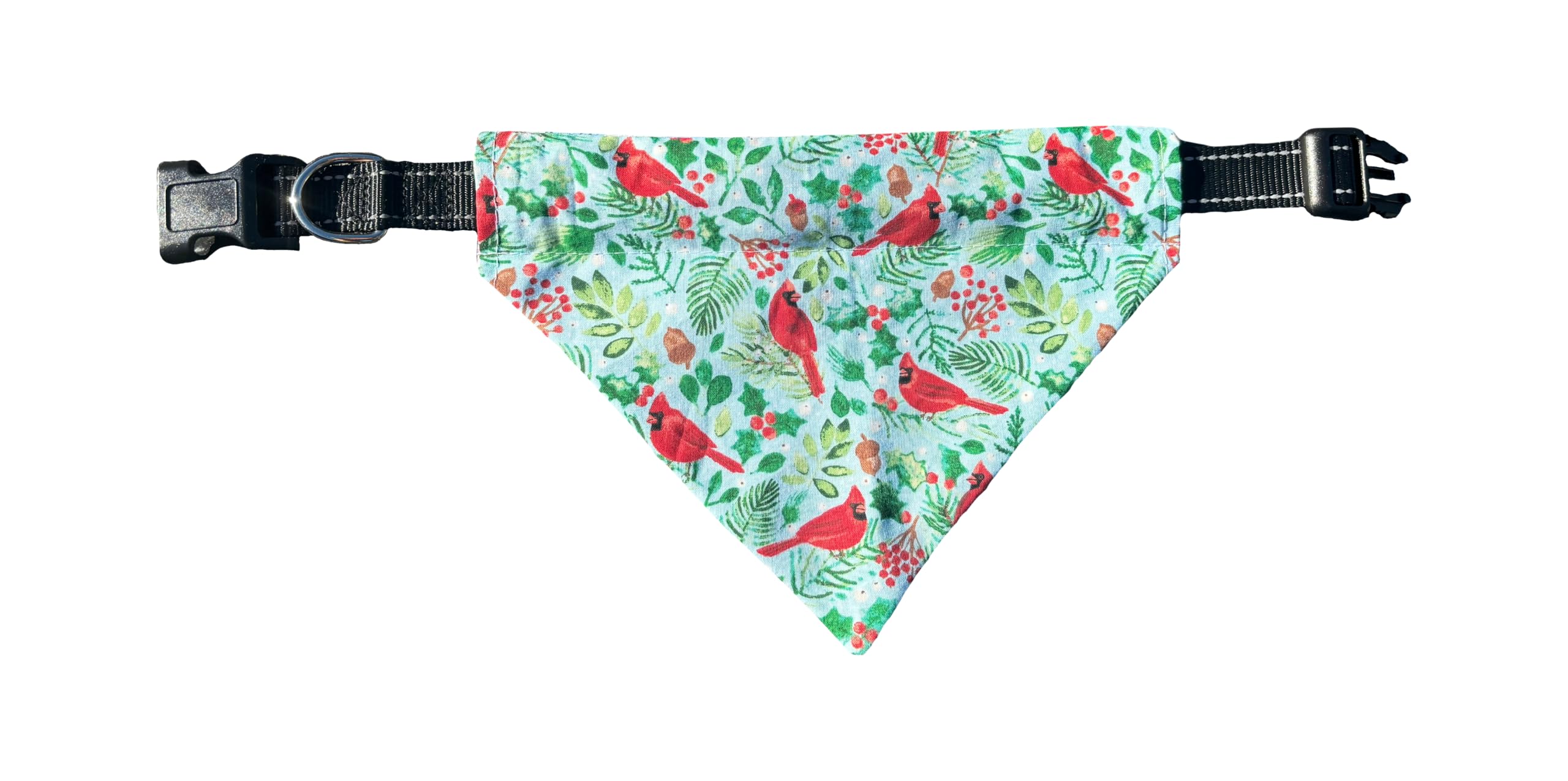 Christmas Bandana | Blue | Dogs | Birds | Winter | Snow | Reversible Dog Bandana | Slip Over The Collar Bandana | For Small Medi