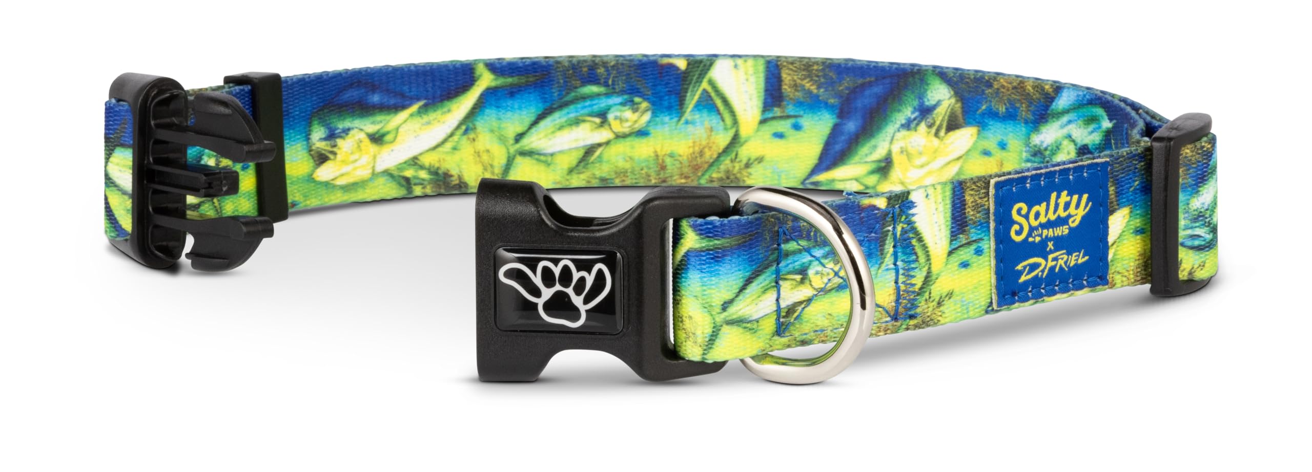Salty Paws Mahi-Mahi D. Friel Fishing, Beach, Boating, Tropical Dog Collar (Medium Collar Adj. 14-20 For Dogs 25-50 Lbs, Mahi-