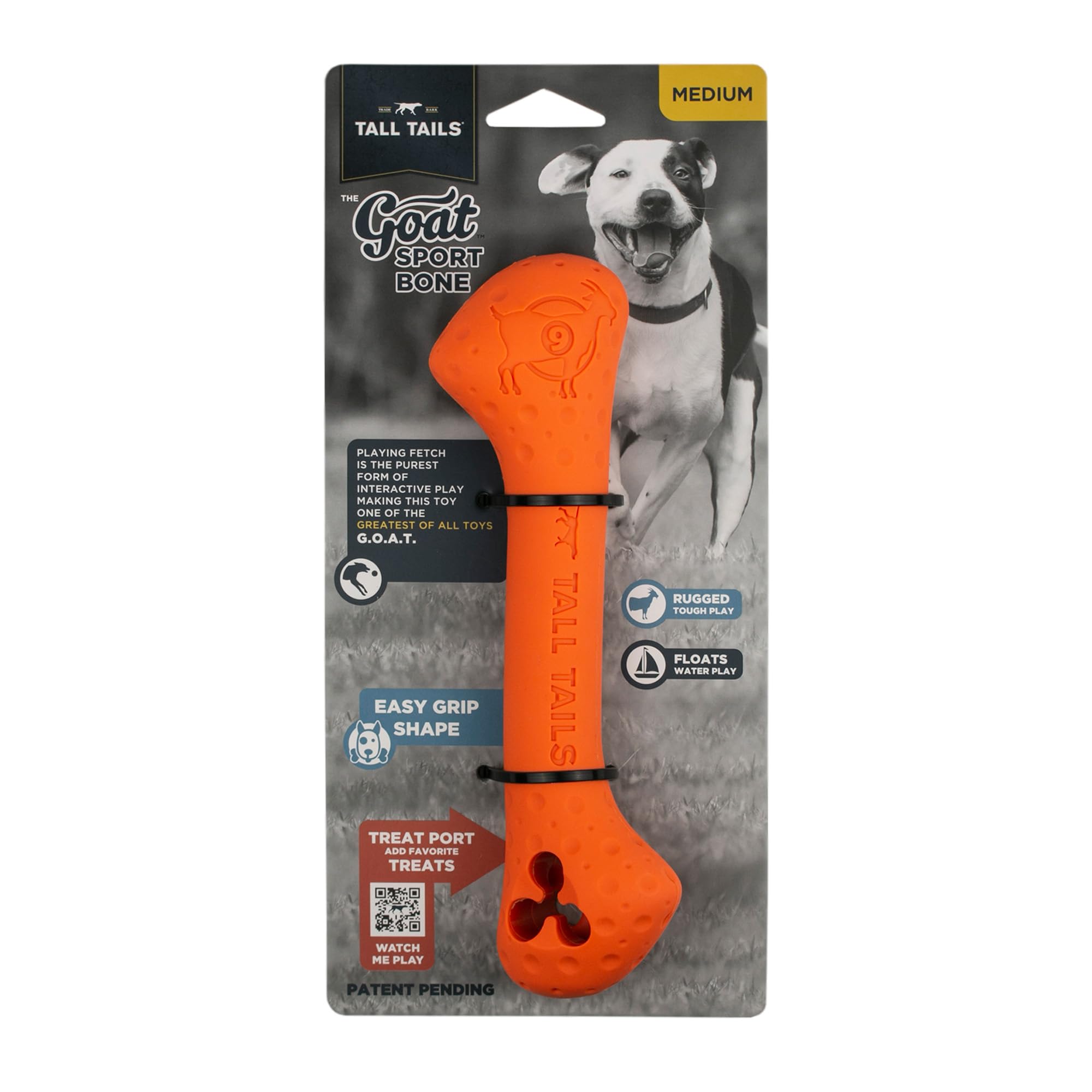 Tall Tails G.O.A.T. Greatest Of All Toys Sport Fetch Bone Toy For Dogs, Medium