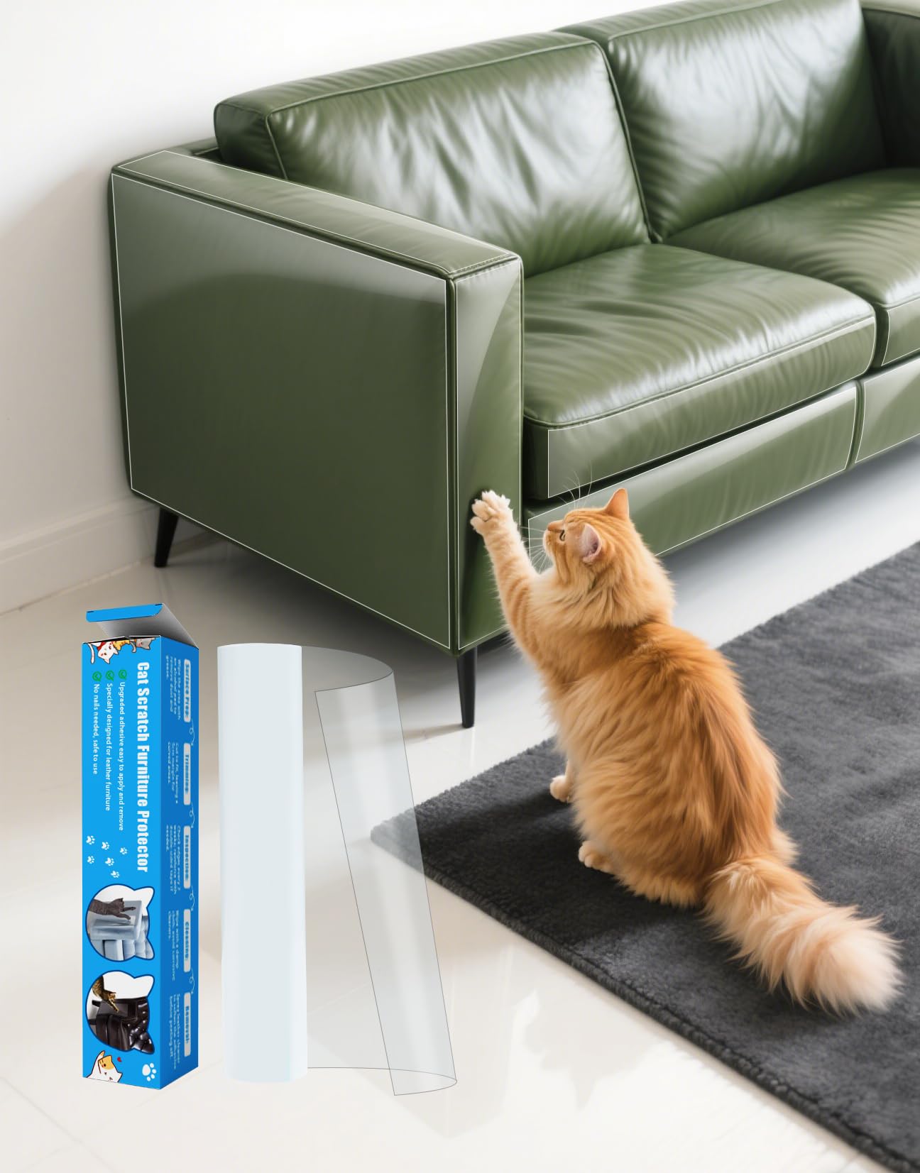 Cat Scratch Furniture Protector, 200x16 Clear Couch Protector from Cat Claws for Leather Furniture, Thickened Anti-Scratch Adhes