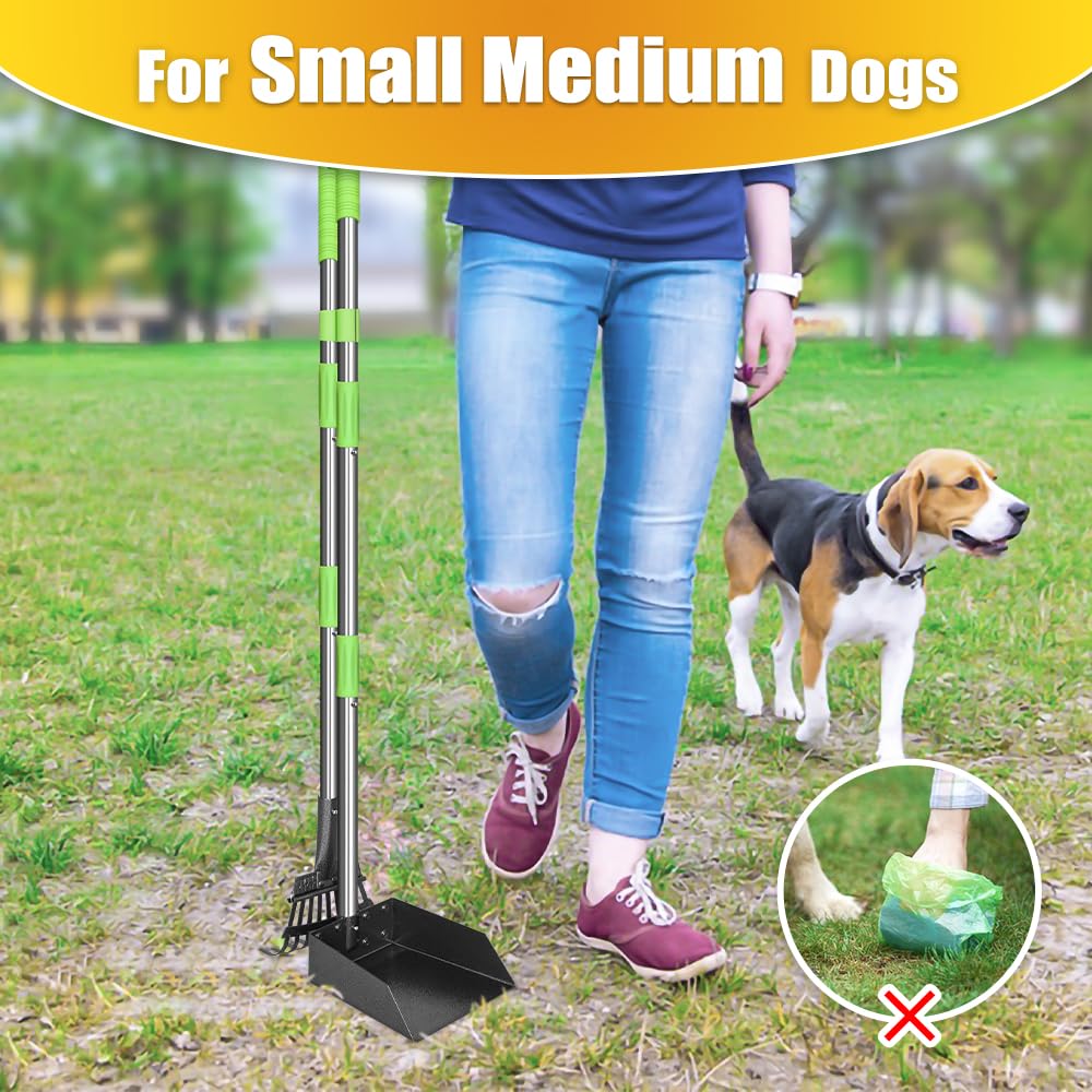 Tooge Pooper Scooper, Dog Pooper Scooper Long Handle Stainless Metal Tray And Rake For Medium Small Dogs Heavy Duty Pet Supplies To Use For Grass, Dirt Or Gravel