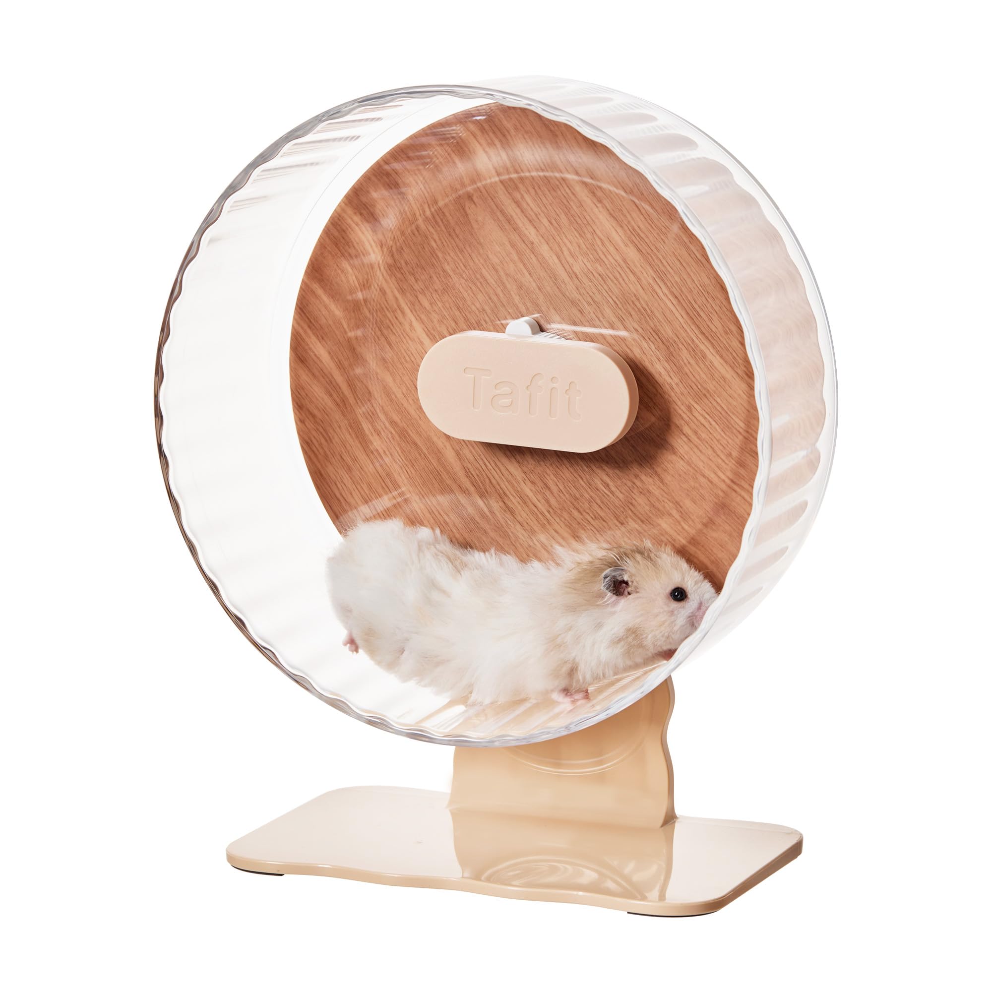 Tafit Silent Hamster Wheel 10.5 Inch Dual-Bearings Quiet Running Exercise Wheels with Wood Grain Backboard, Height Adjustable fo