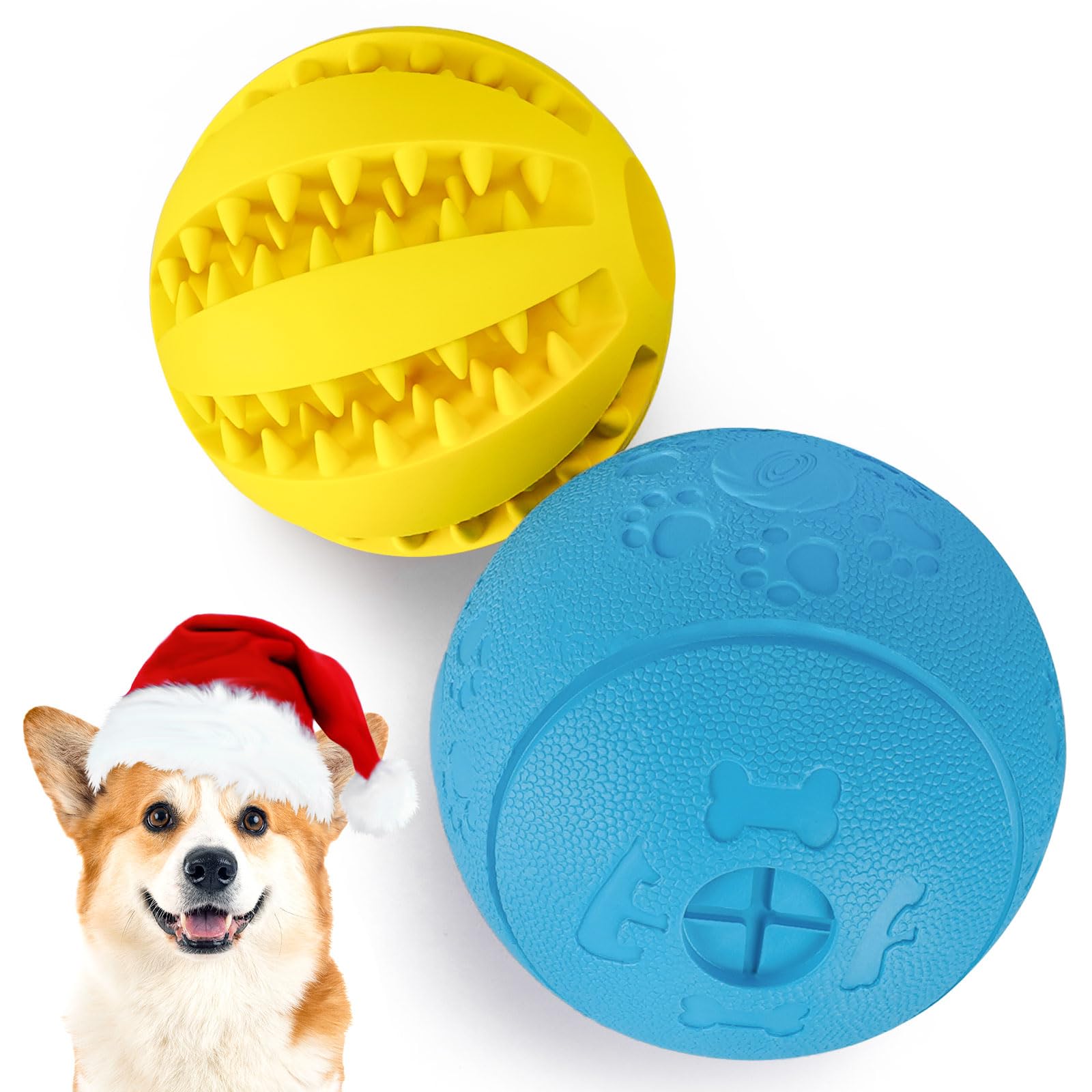 HIPPIH Dog Puzzle Toys 2 Pack, Dog Enrichment Toys for Large Dogs & Small Dogs, Puppy Balls for Treat Dispensing, Durable Balls