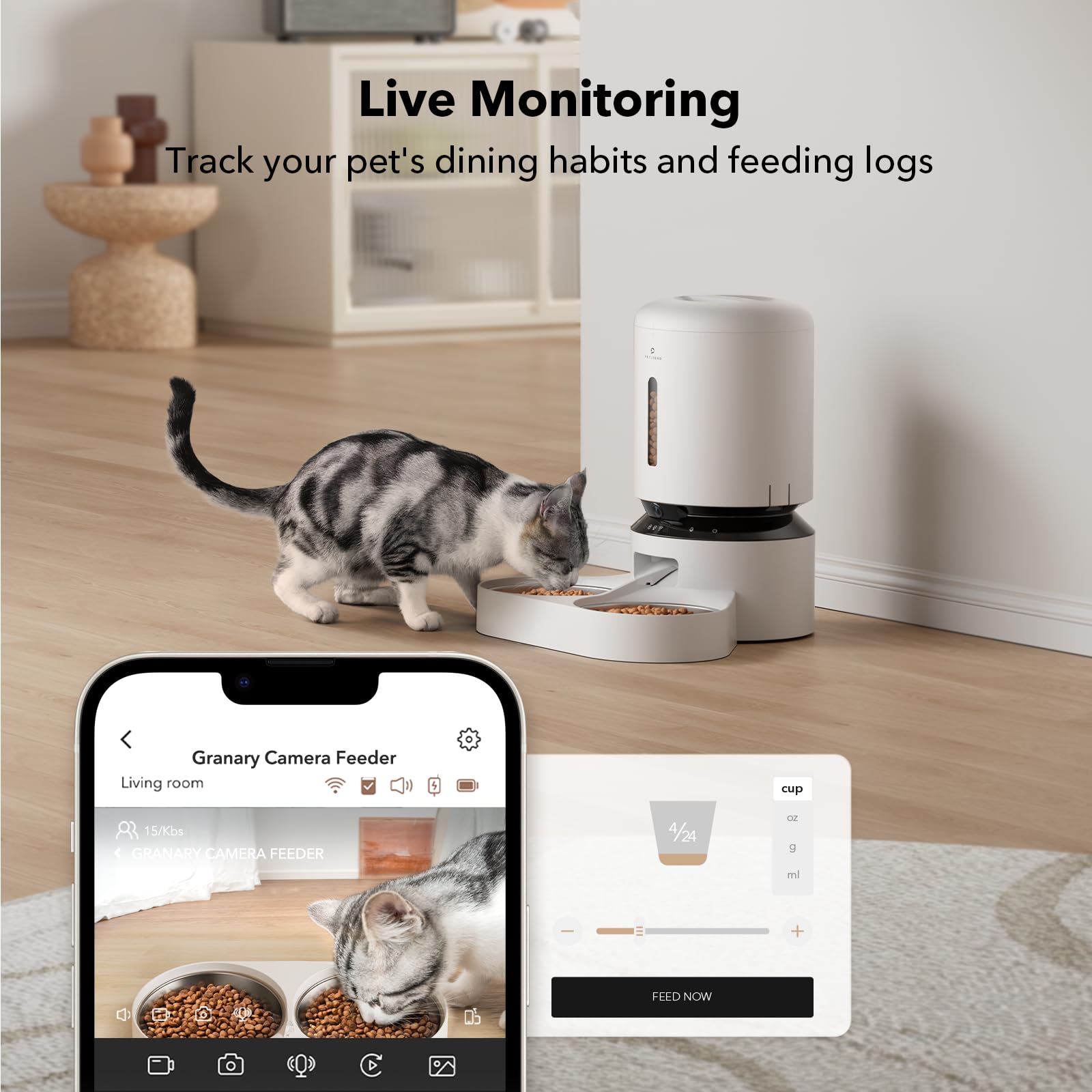 PETLIBRO Automatic Cat Feeder with Camera for Two Cats, 1080P HD Video with Night Vision, 5G WiFi Pet Feeder with Phone APP Cont