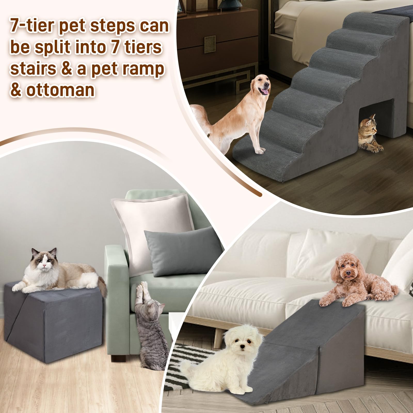 Dog Stairs & Steps Ramps For High Beds 30-36 Inches High Tall, Litail 30Inch 7 Steps Pet Stairs/Steps For High Beds Large Dogs,