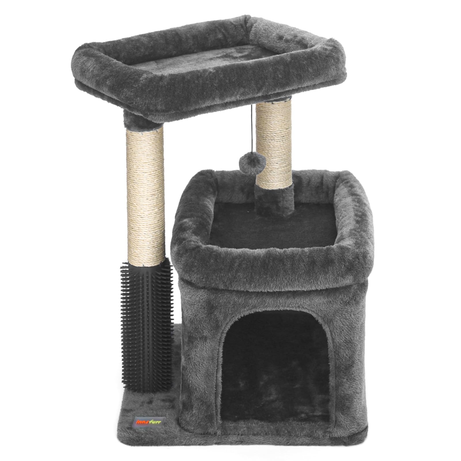 Innsfurr Small Cat Tree For Indoor Cats, Cat Tower With Scratching Posts For Multiple Cats, Plush Cozy Perch, Cat Massage Brush,