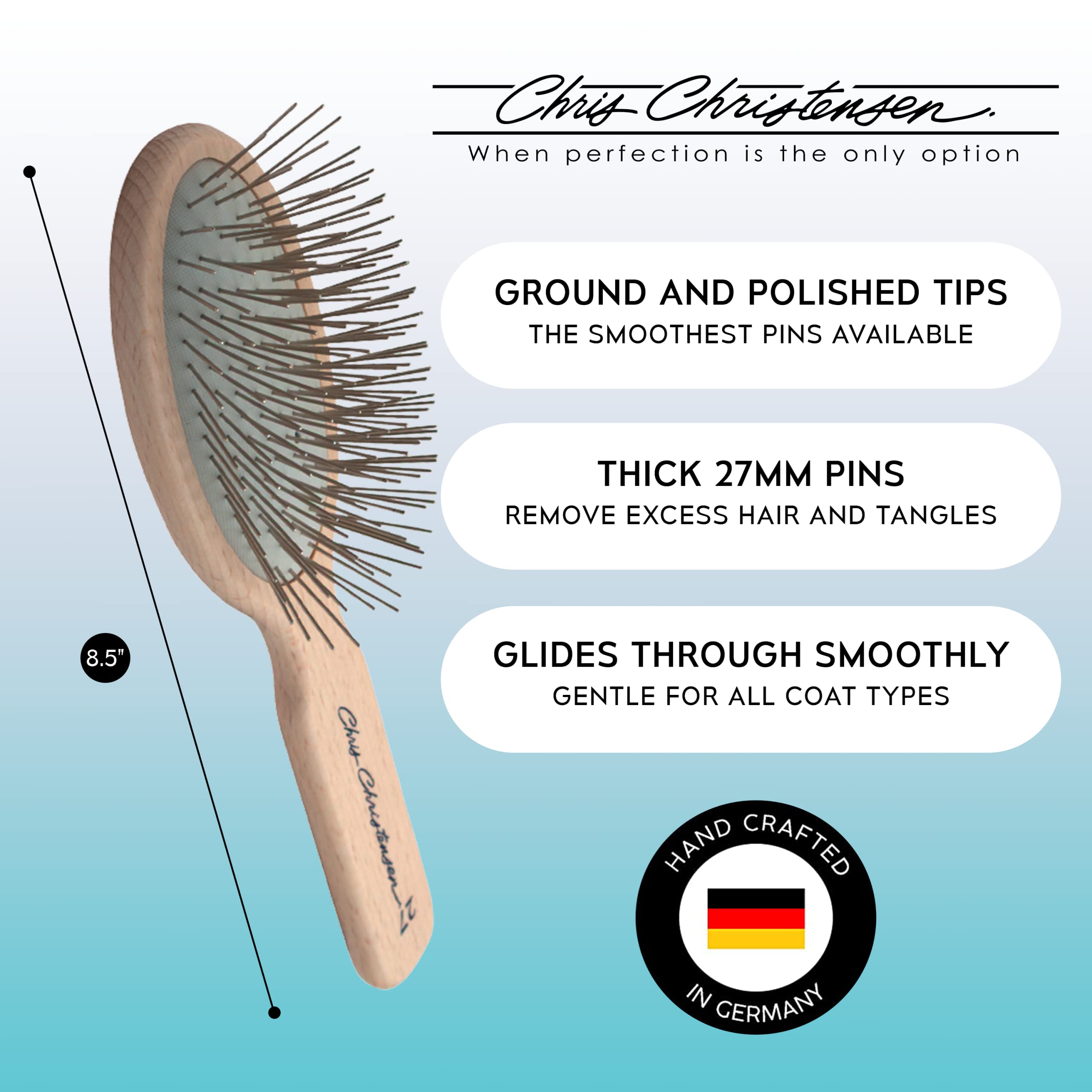 Chris Christensen Dog Brush, 27 Mm Oval Pin Brush, Original Series, Groom Like A Professional, Stainless Steel Pins, Lightweight Beech Wood Body, Ground And Polished Tips