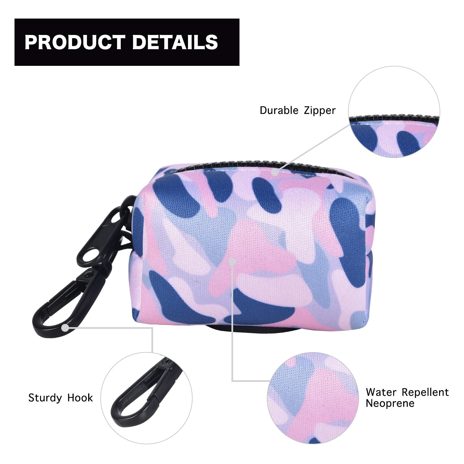 Petmolico Dog Poop Bag Holder Leash Attachment, Waste Bag Dispenser Zippered Pouch, Fits Any Leash, Includes Free Roll of Bags,