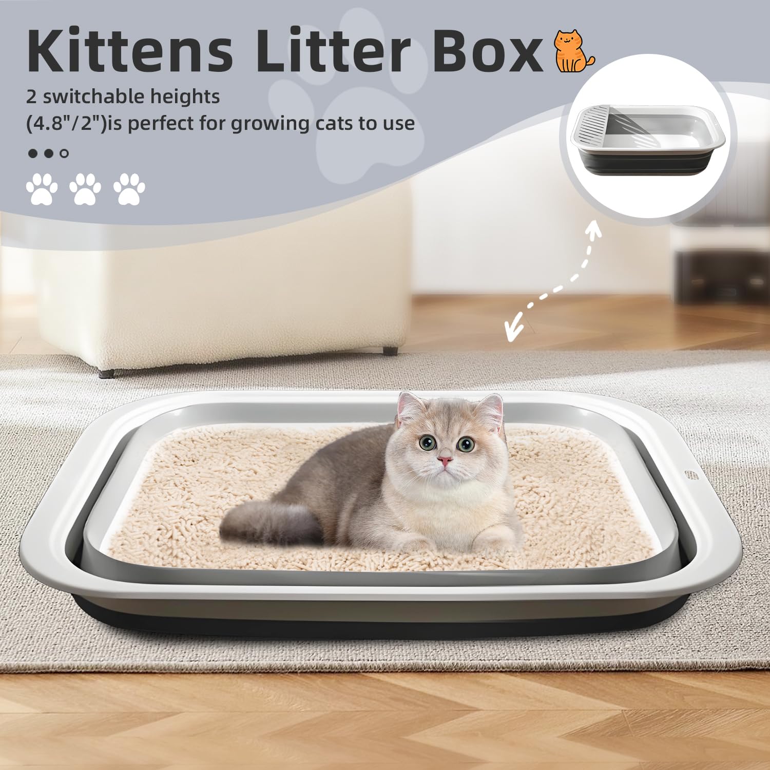 Small Litter Box For Kittens, Open Potty Pan Cat Toilet Portable Cats Litter Box Travel Litter Easy To Clean And Assemble 17.7''