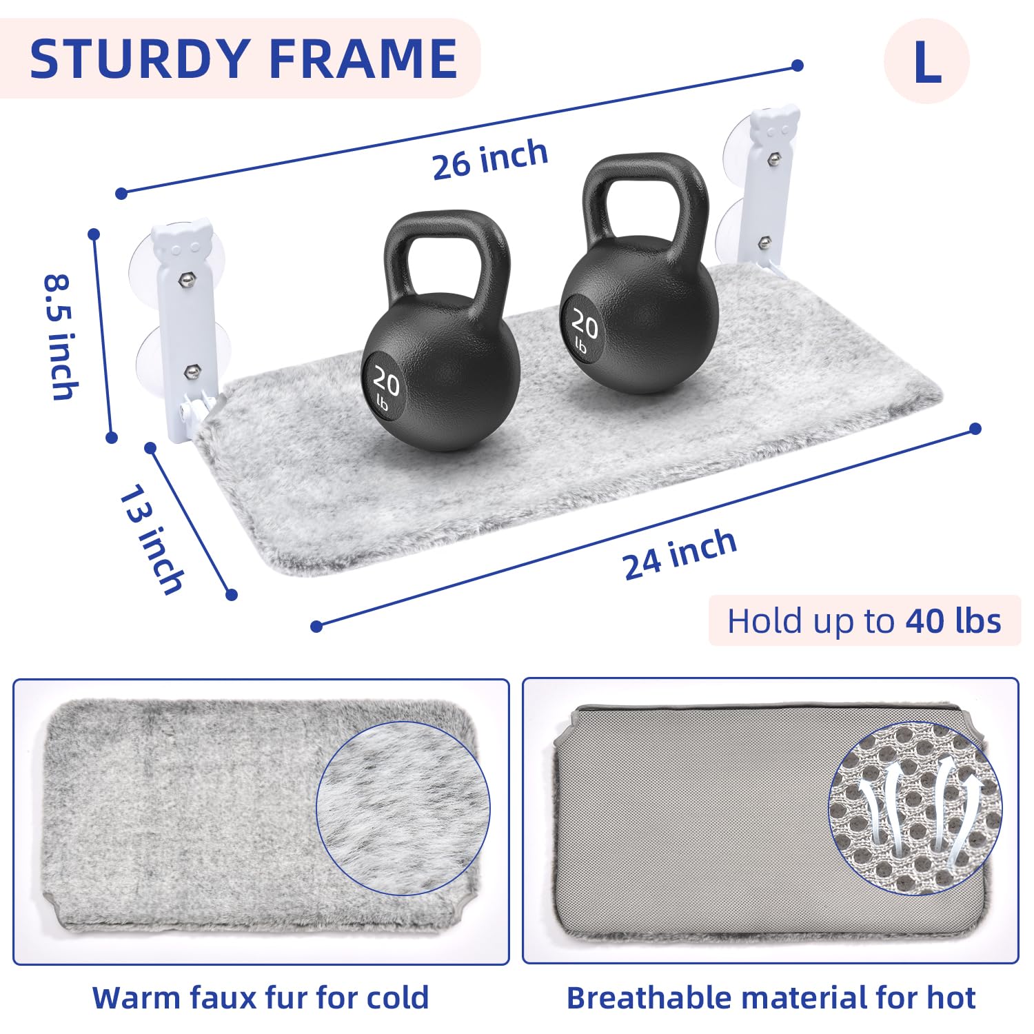 Pettycare Cat Window Perch, Cordless Cat Window Hammock Bed With 4 Strong Suction Cups, Foldable Kitten Balcony Seat For Inside