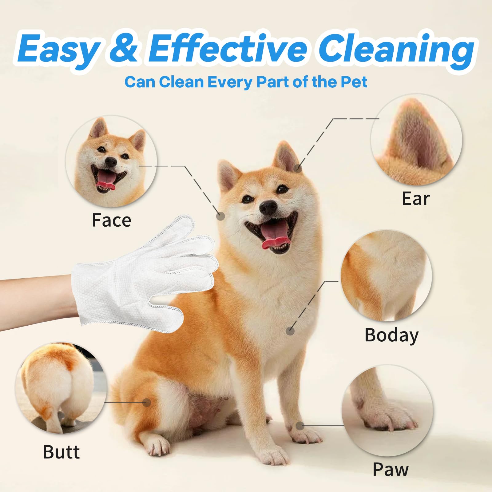 Pet Glove Wipes For Dogs Cats, Cleaning & Deodorizing Grooming Gloves, Dog Wipes For Body Daily Care, Cat Grooming Wipes Cleanin