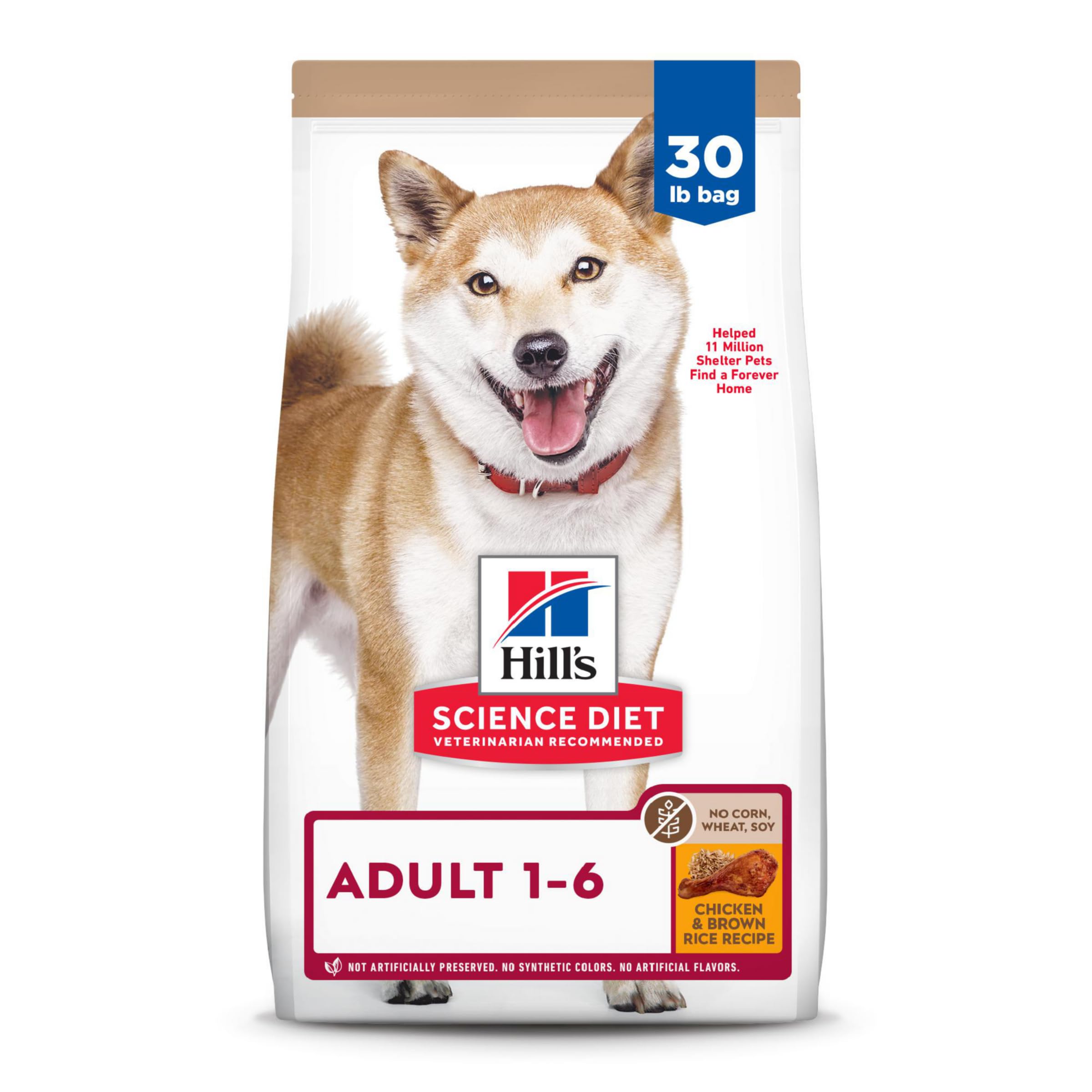 Hills Science Diet Adult 1-6, Adult 1-6 Premium Nutrition, Dry Dog Food, No Corn, Wheat, Soy Chicken & Brown Rice, 30 lb Bag