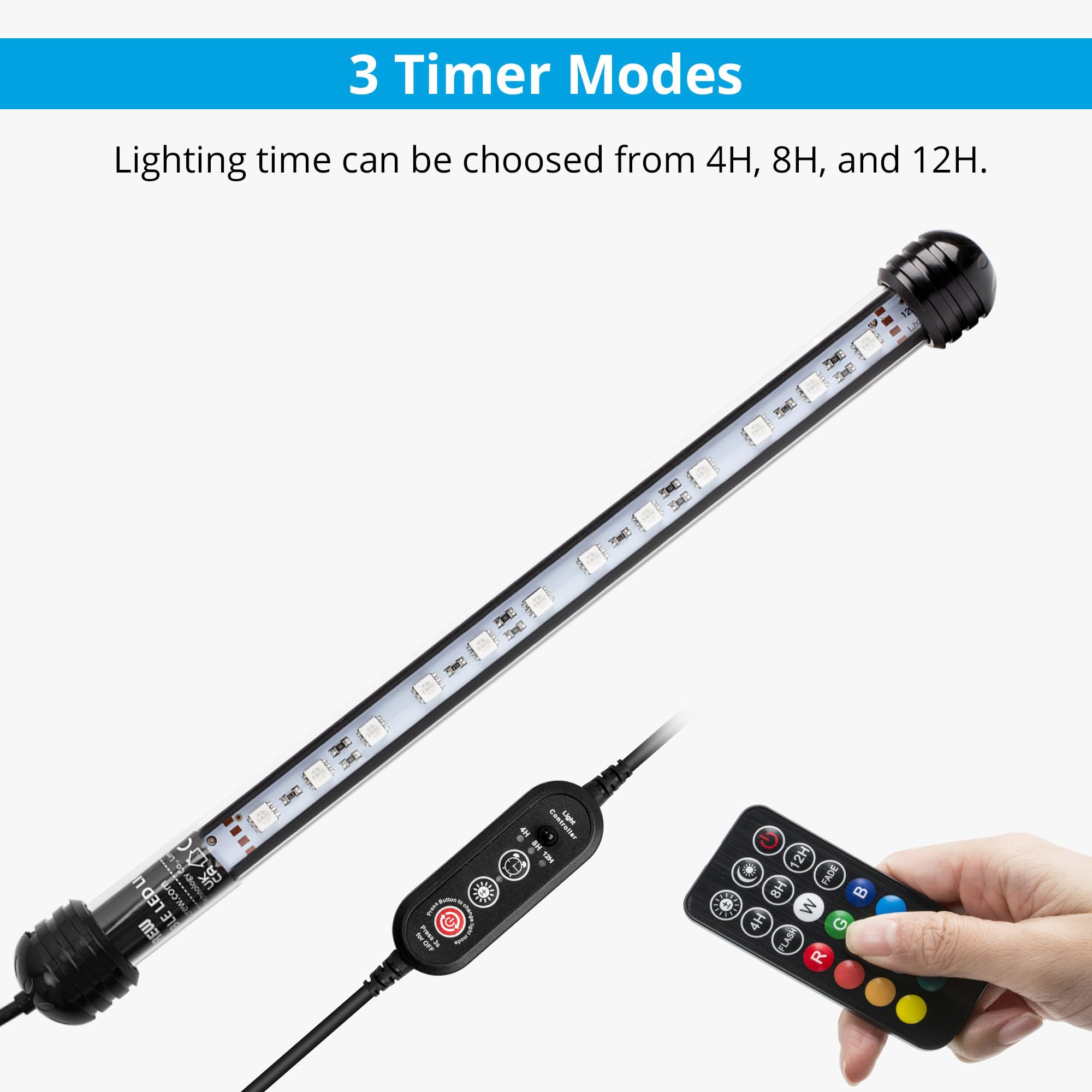 Nicrew Submersible Rgb Aquarium Light, Underwater Fish Tank Light With Timer, Multicolor Led Light With Remote Controller, 11 Inches