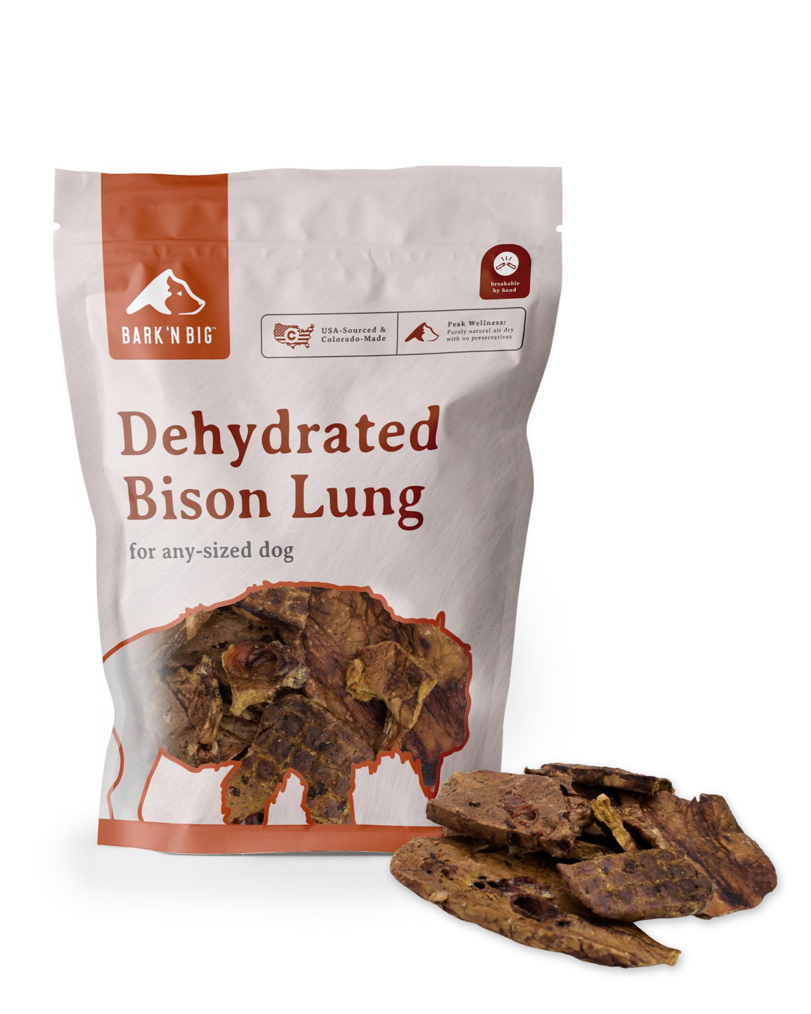 BARKN BIG Bison Dog Treats - Single Ingredient Lung Dog Treats - Made & Sourced in USA - Dehydrated Bison, High Protein, Low Fa