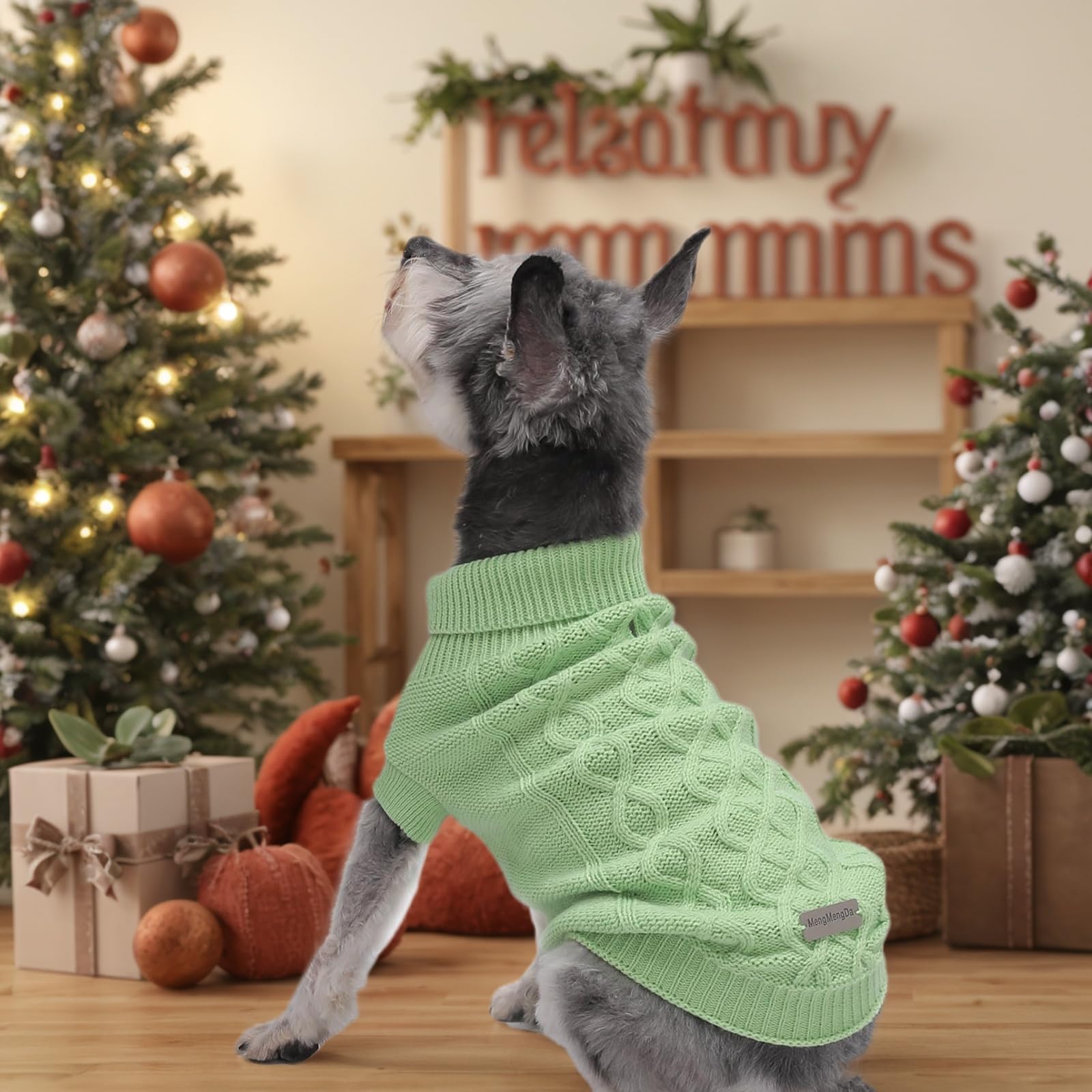 Mengmengda,Dog Pullover Sweater, Cable Knitwear, Warm Clothes For Chihuahua, Bulldog, Dachshund, Pug, Yorkie,Dog Outfits For Small Dogs Medium Dogs (Green L)…